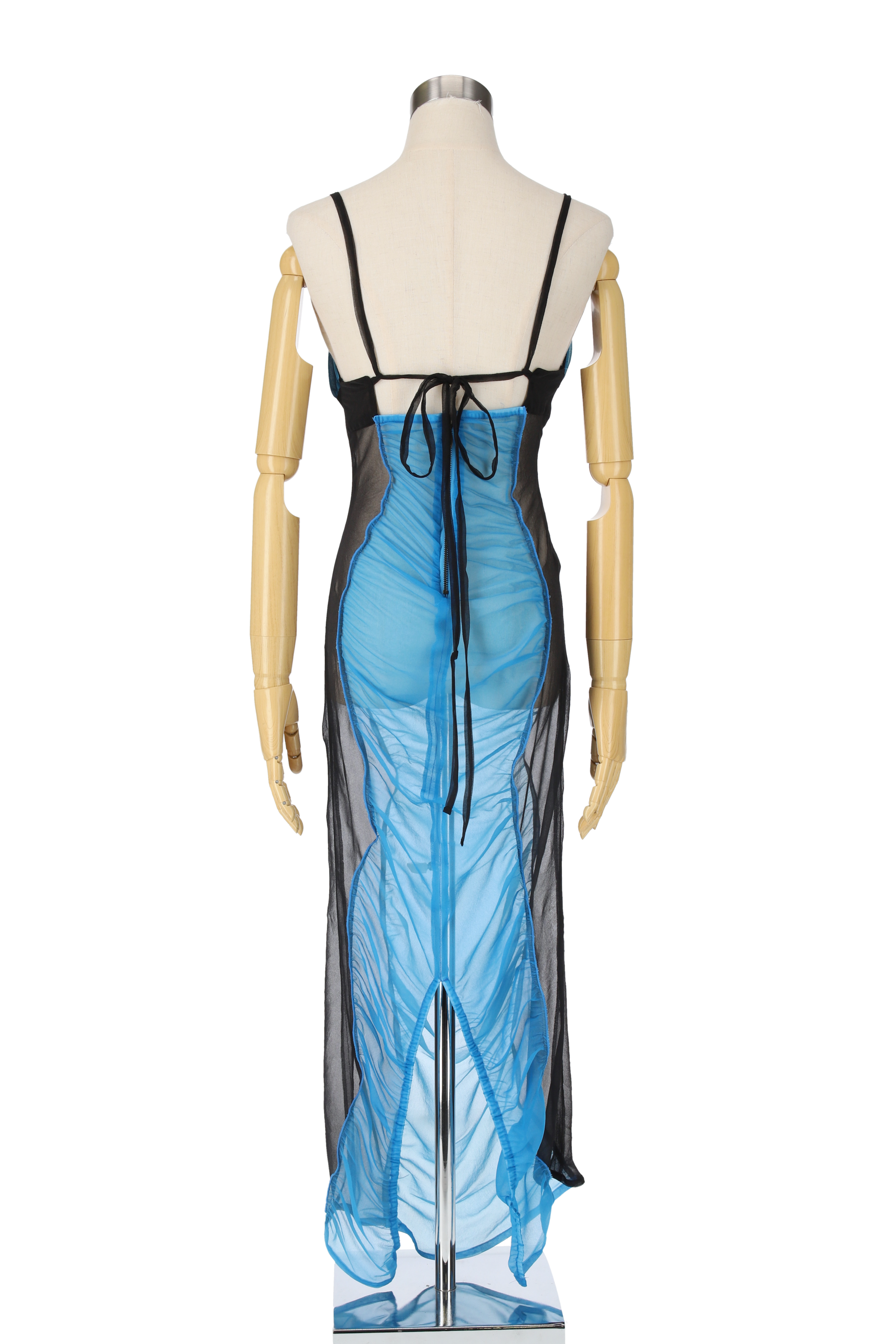 Sheer fit dress - Blue × Black