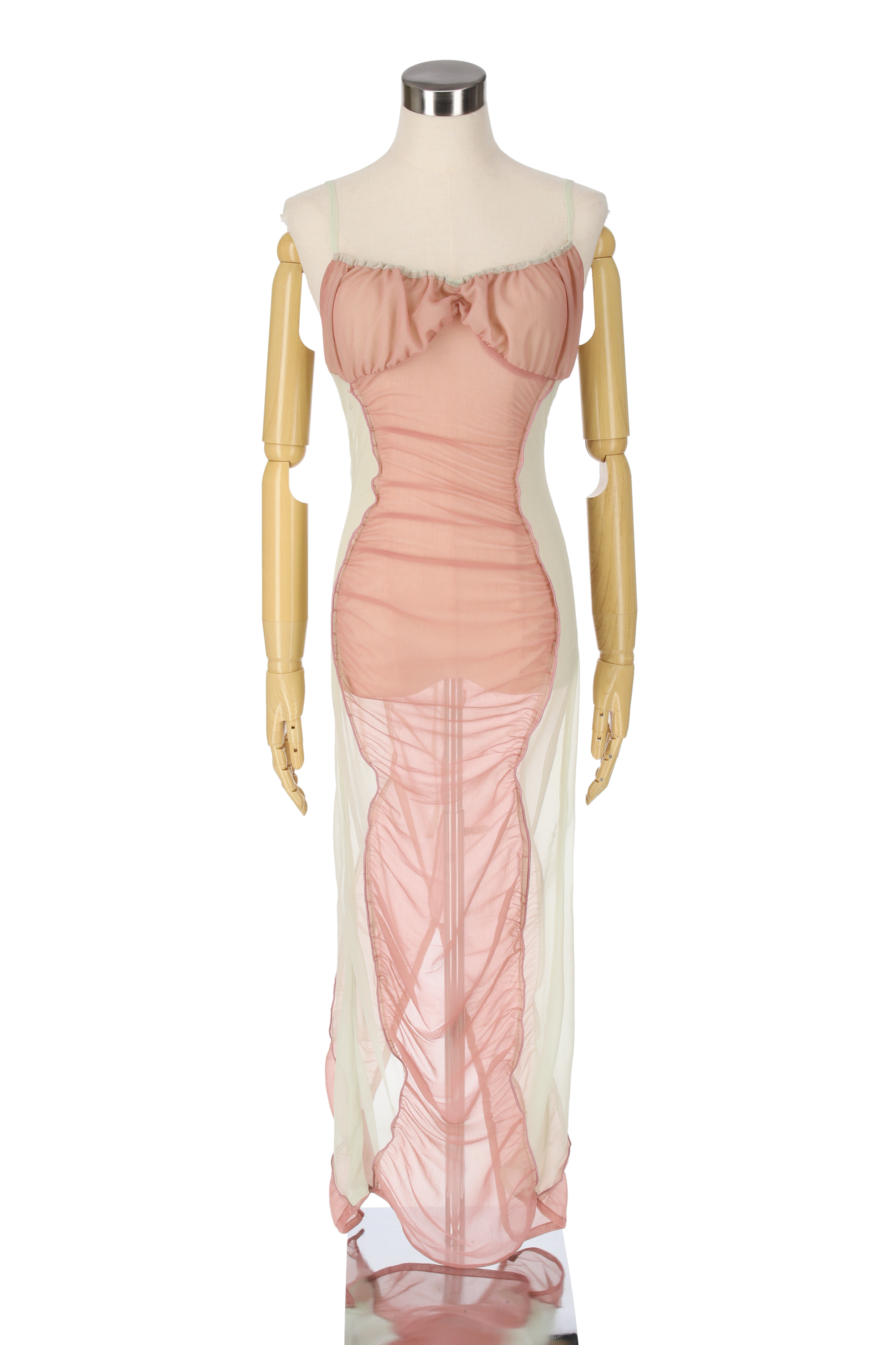 Sheer fit dress - Pink × Light Green