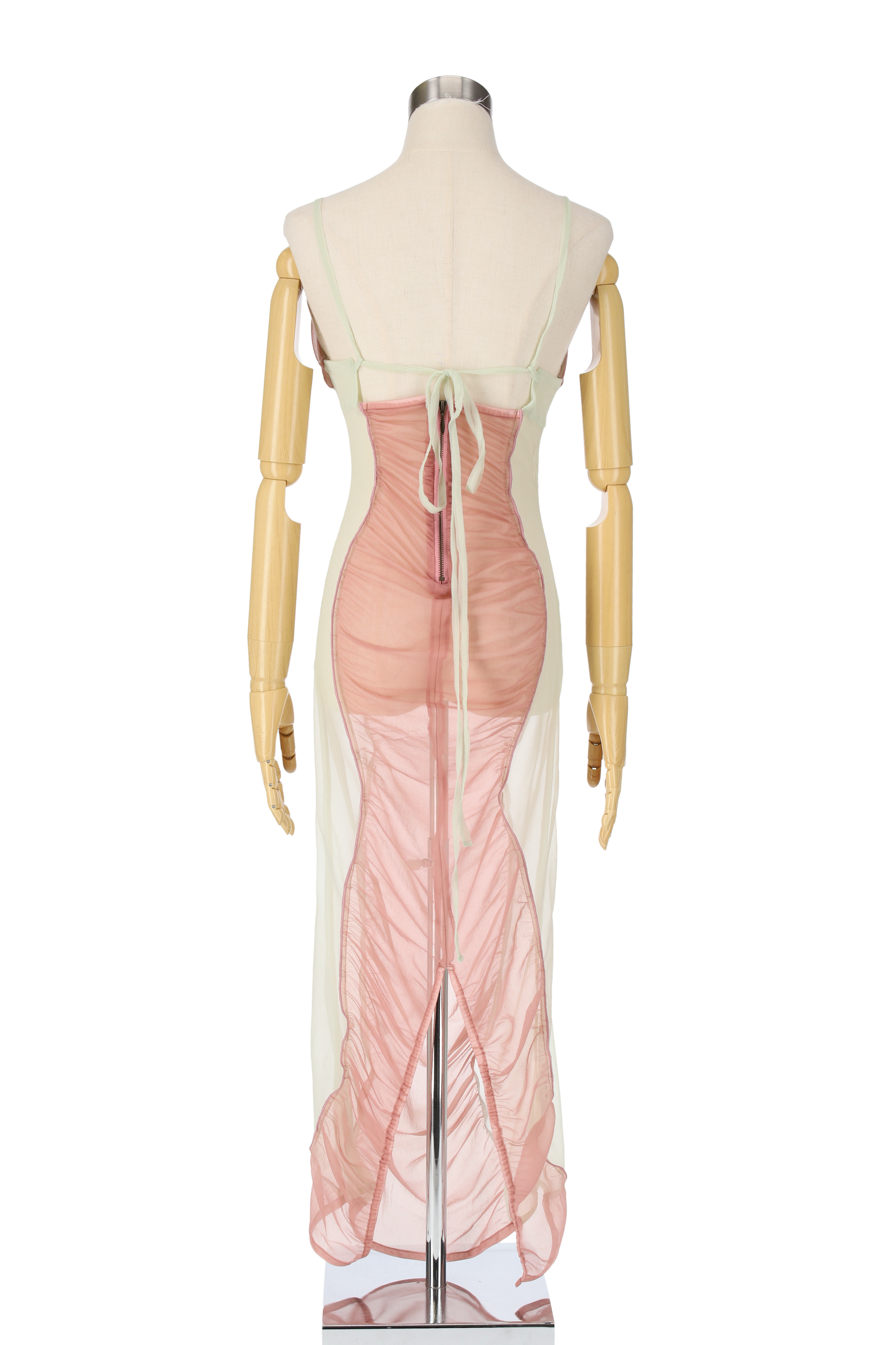 Sheer fit dress - Pink × Light Green