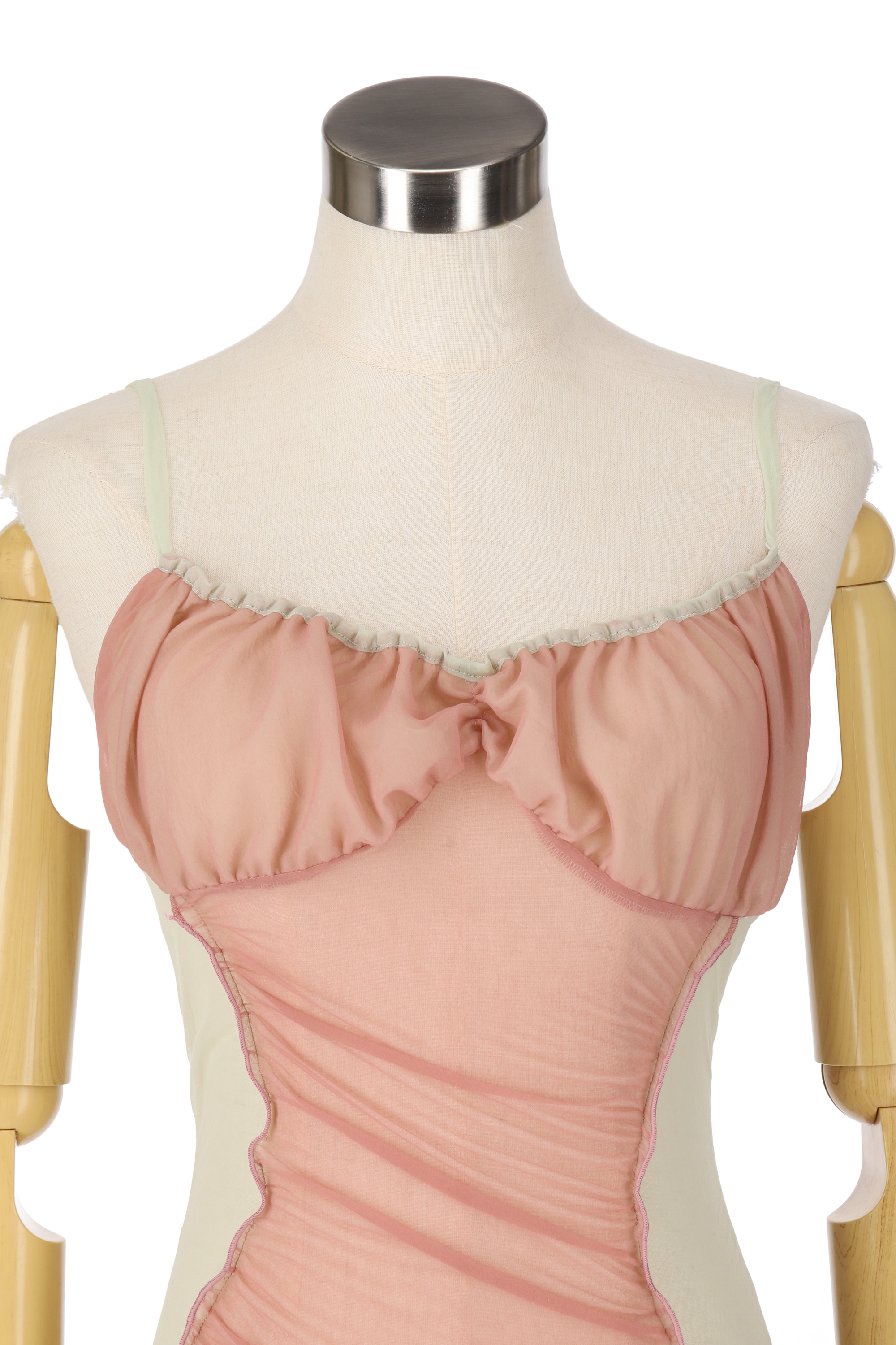 Sheer fit dress - Pink × Light Green