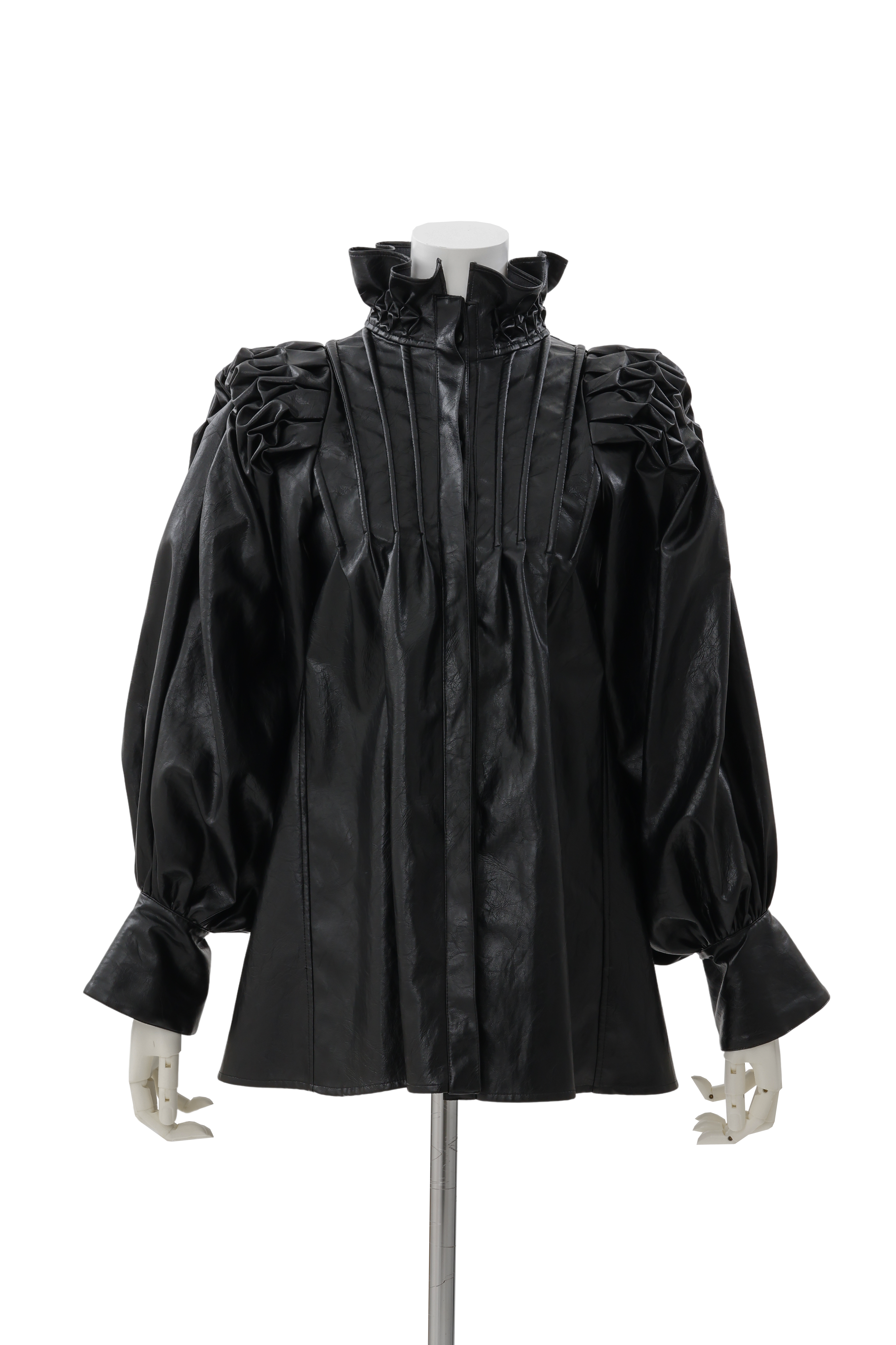 Standneck tuck shirt jacket - Black-leather