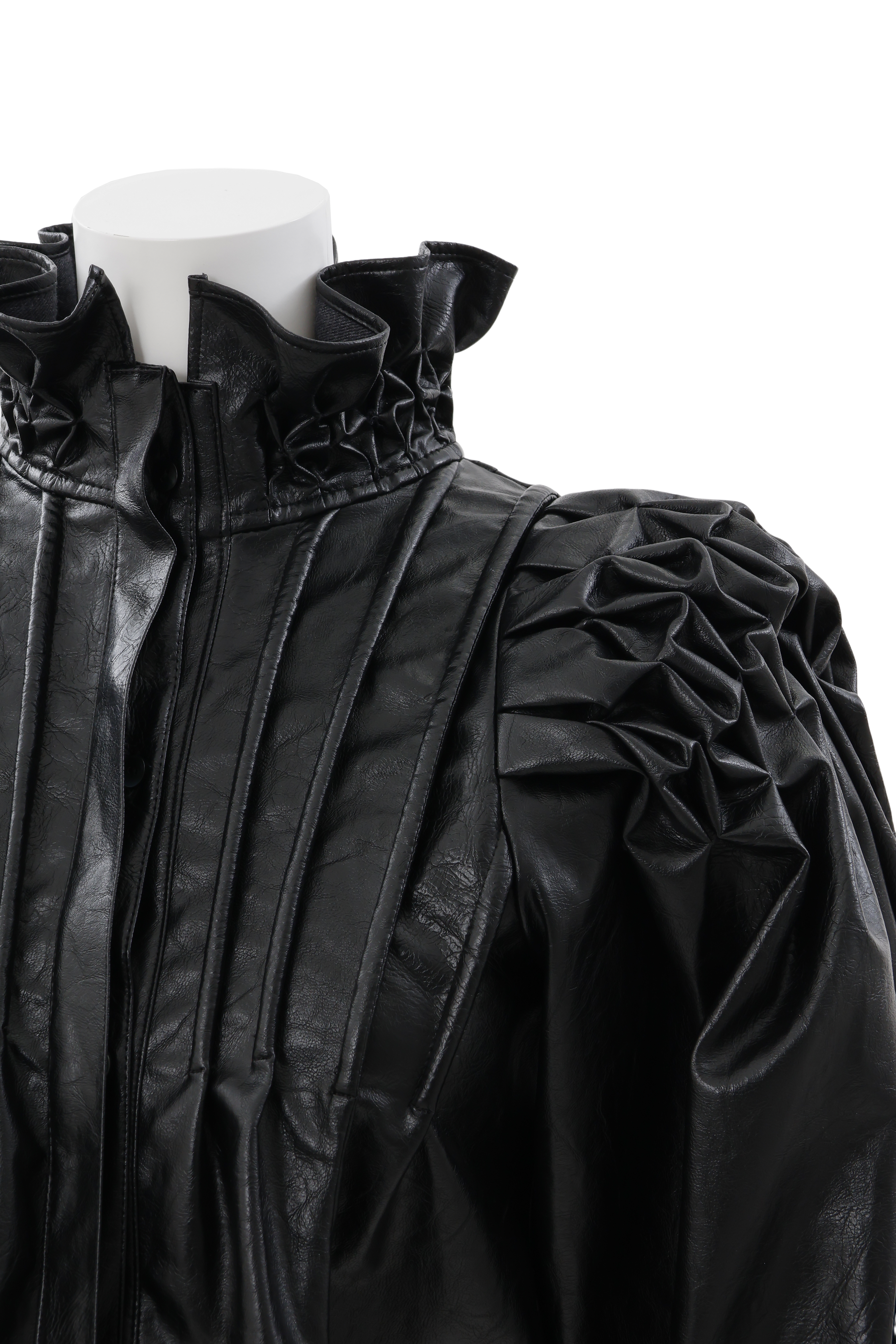 Standneck tuck shirt jacket - Black-leather