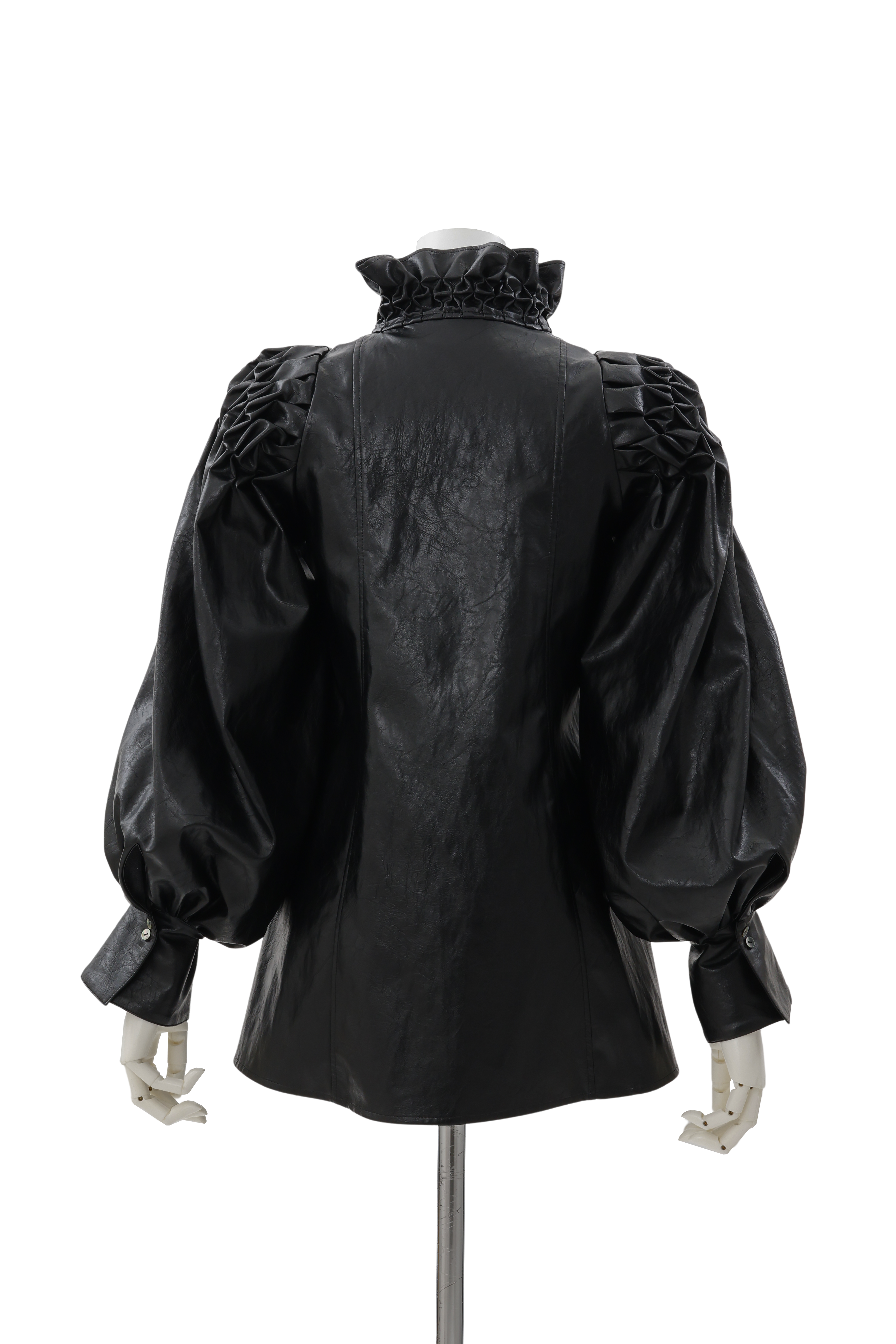 Standneck tuck shirt jacket - Black-leather
