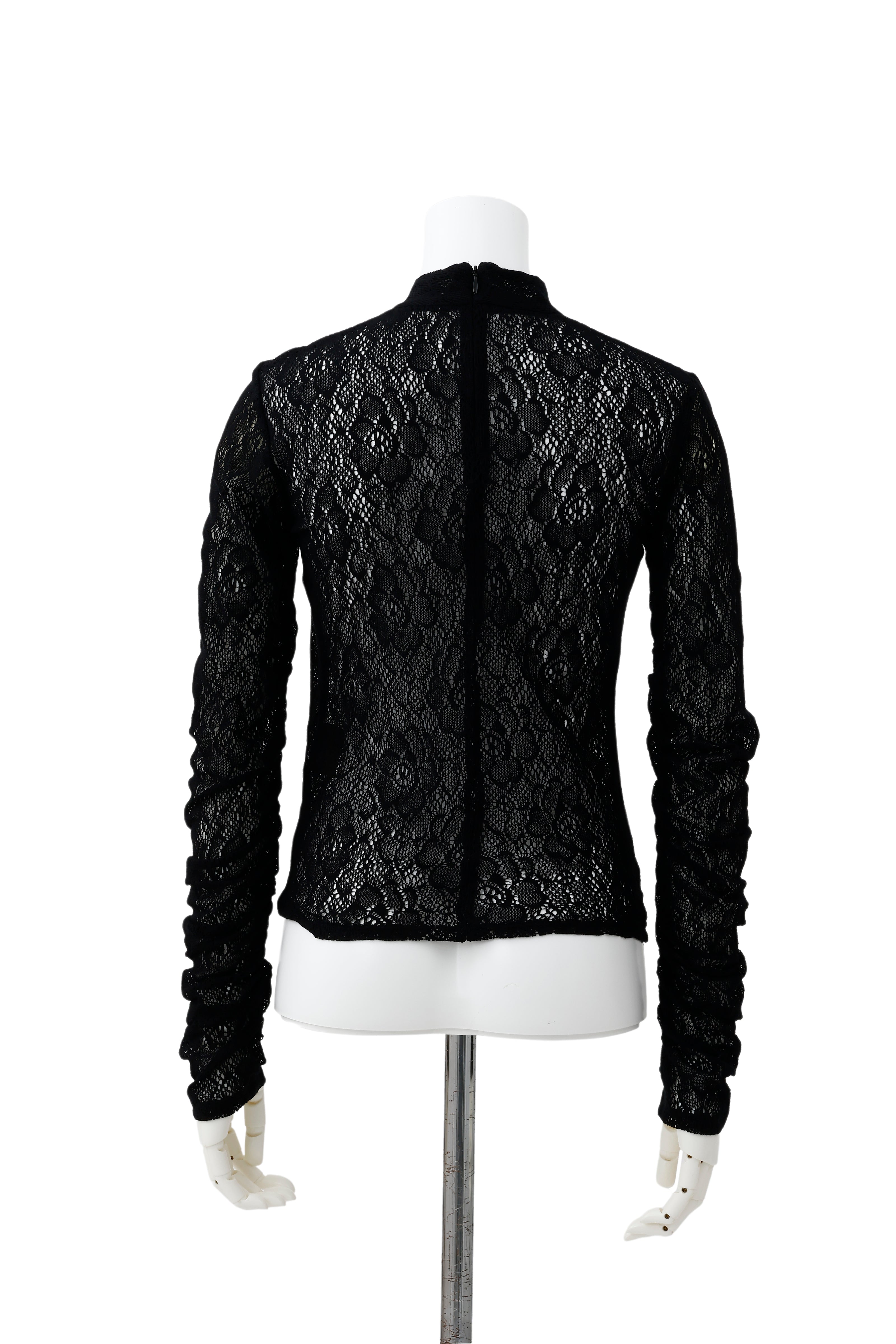 Hole lace skin top - Black