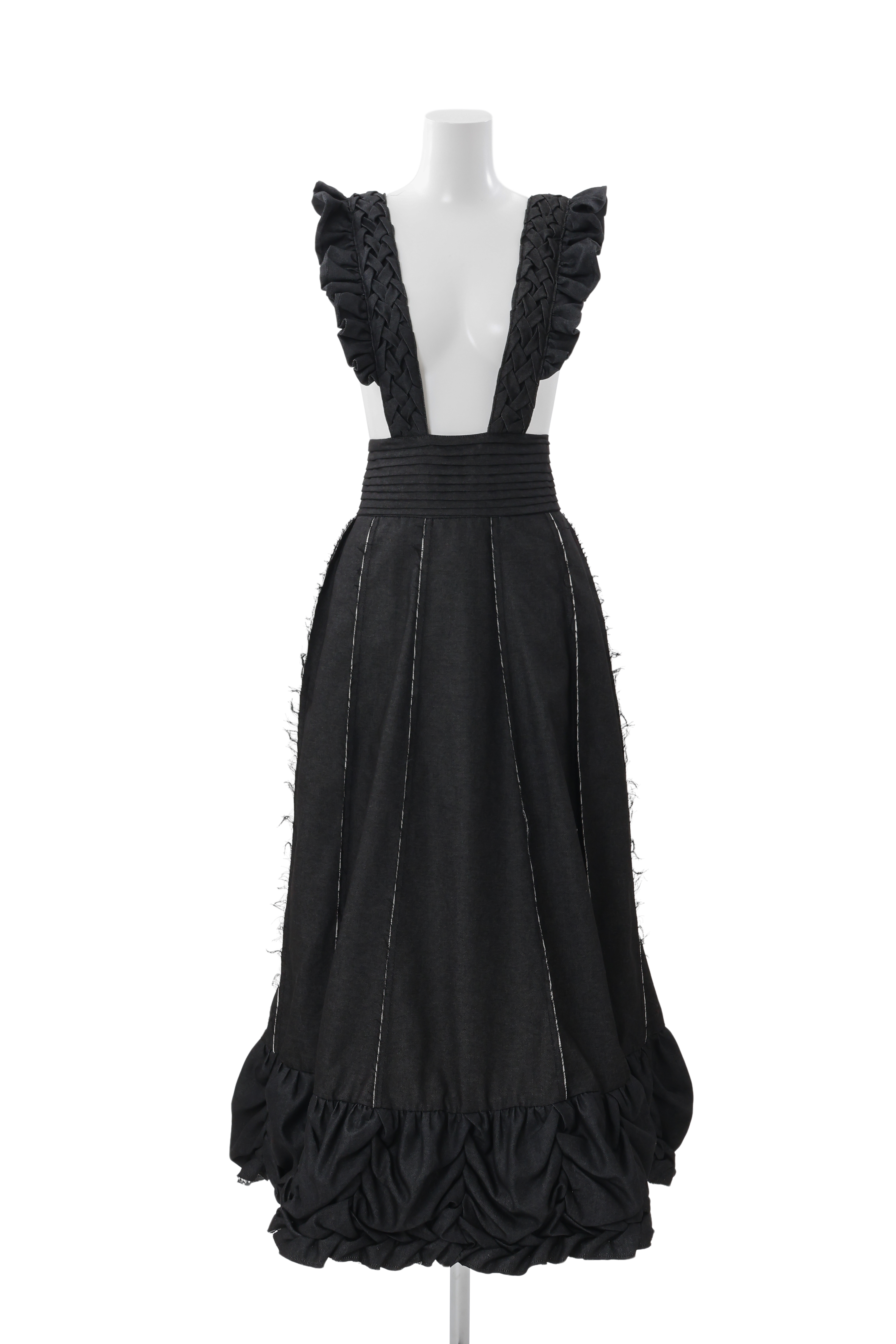 Smocking suspnder skirt - Black-denim