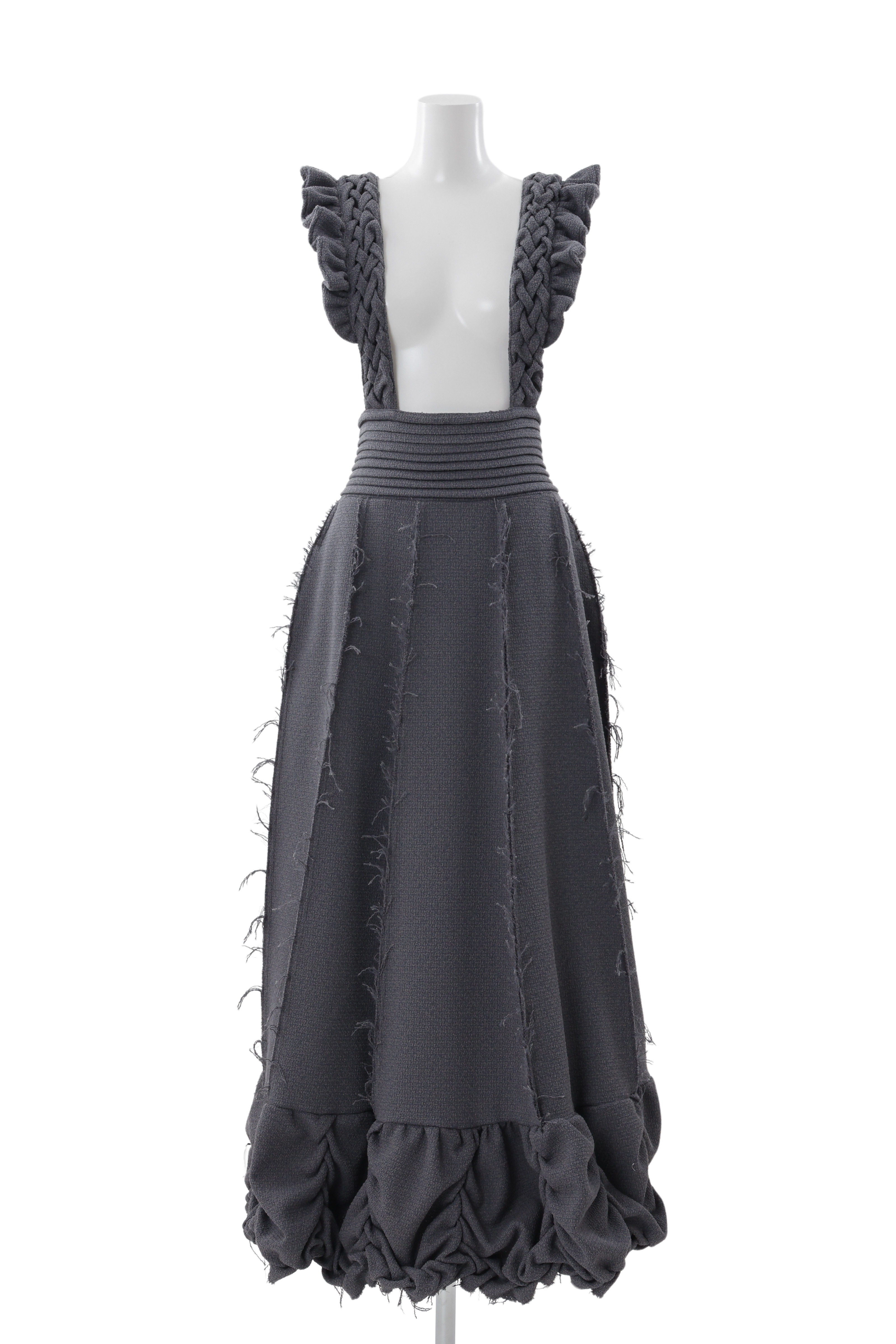 Smocking suspnder skirt - Gray-tweed