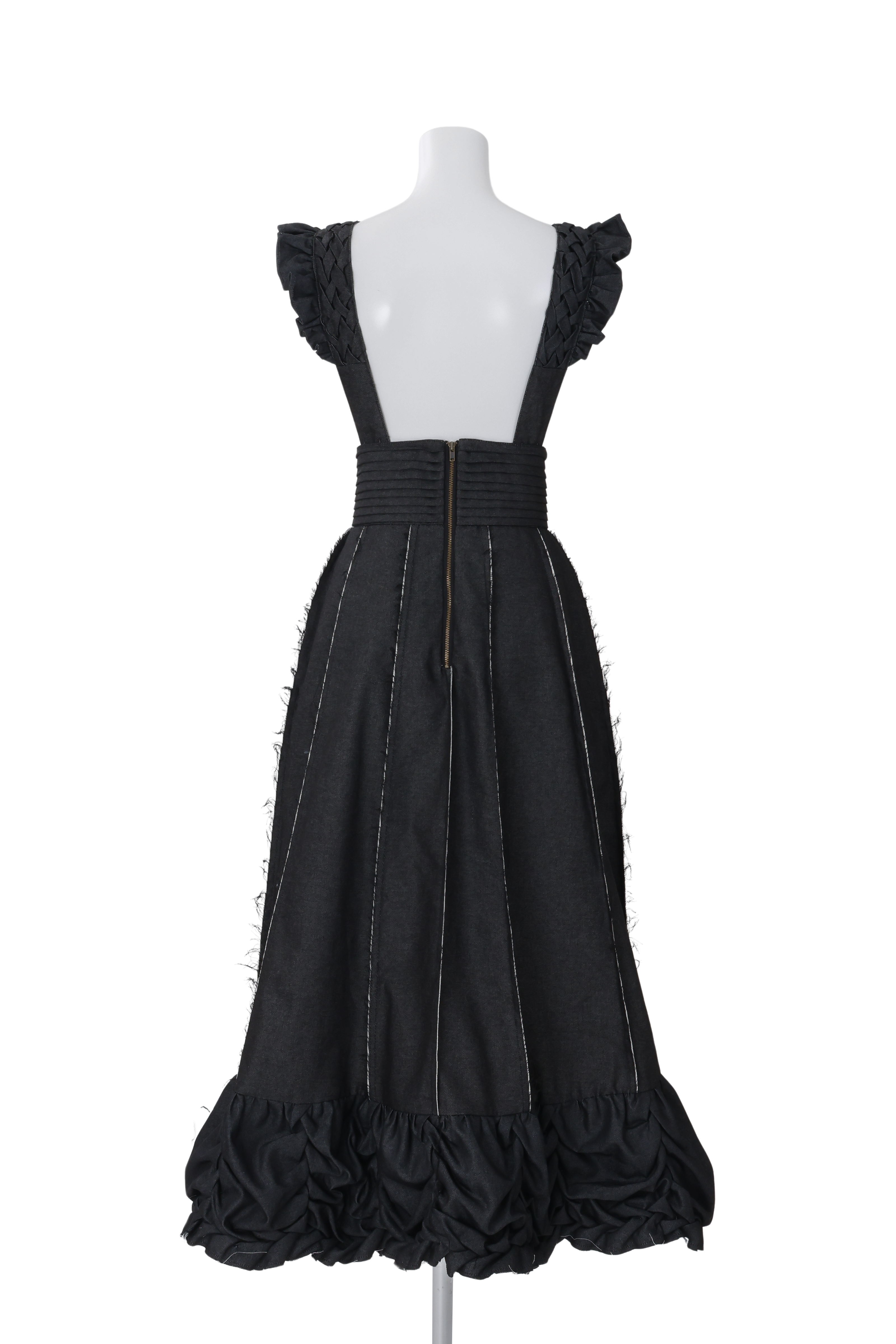 Smocking suspnder skirt - Black-denim