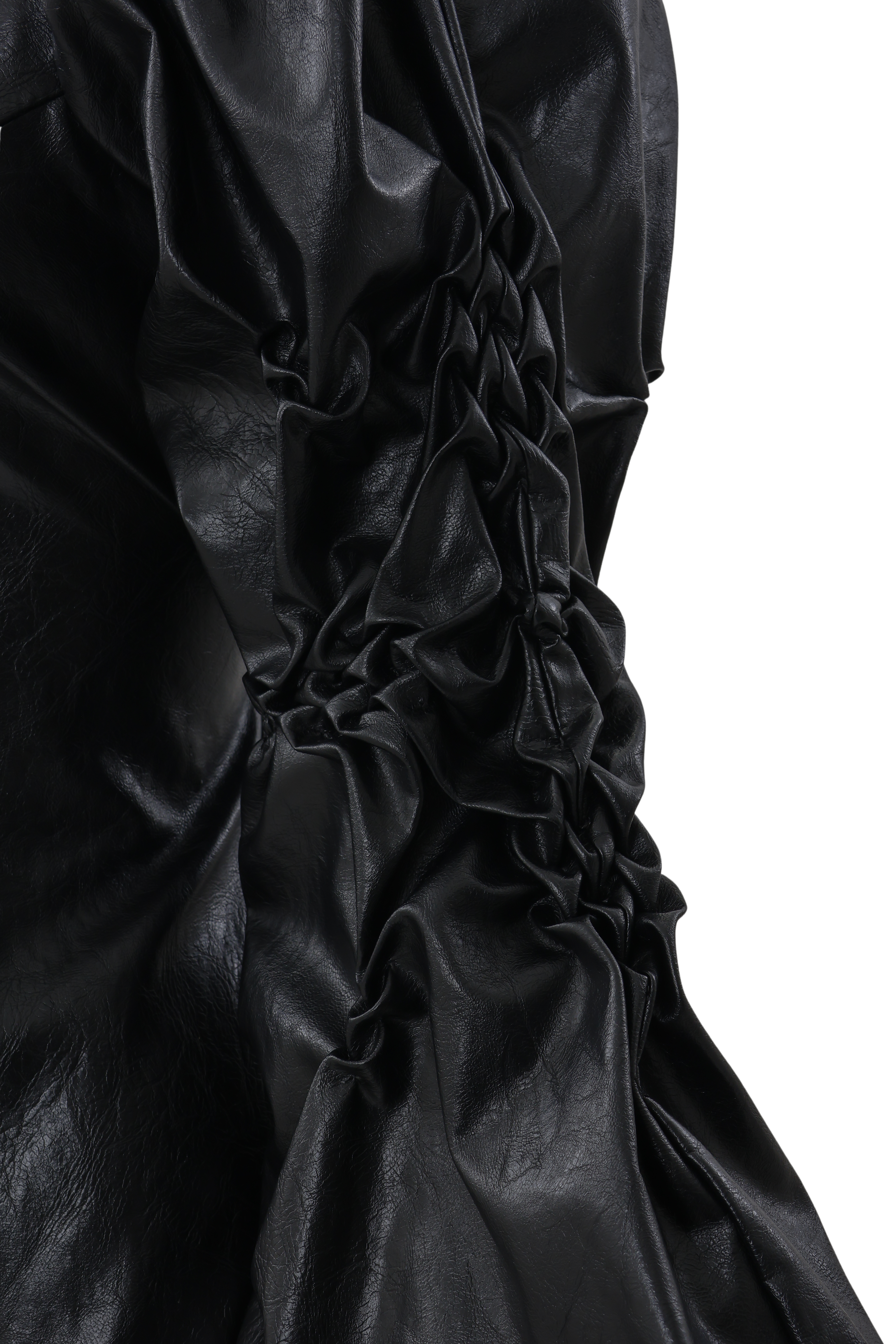 Standneck bubble sleeve dress - Black-leather