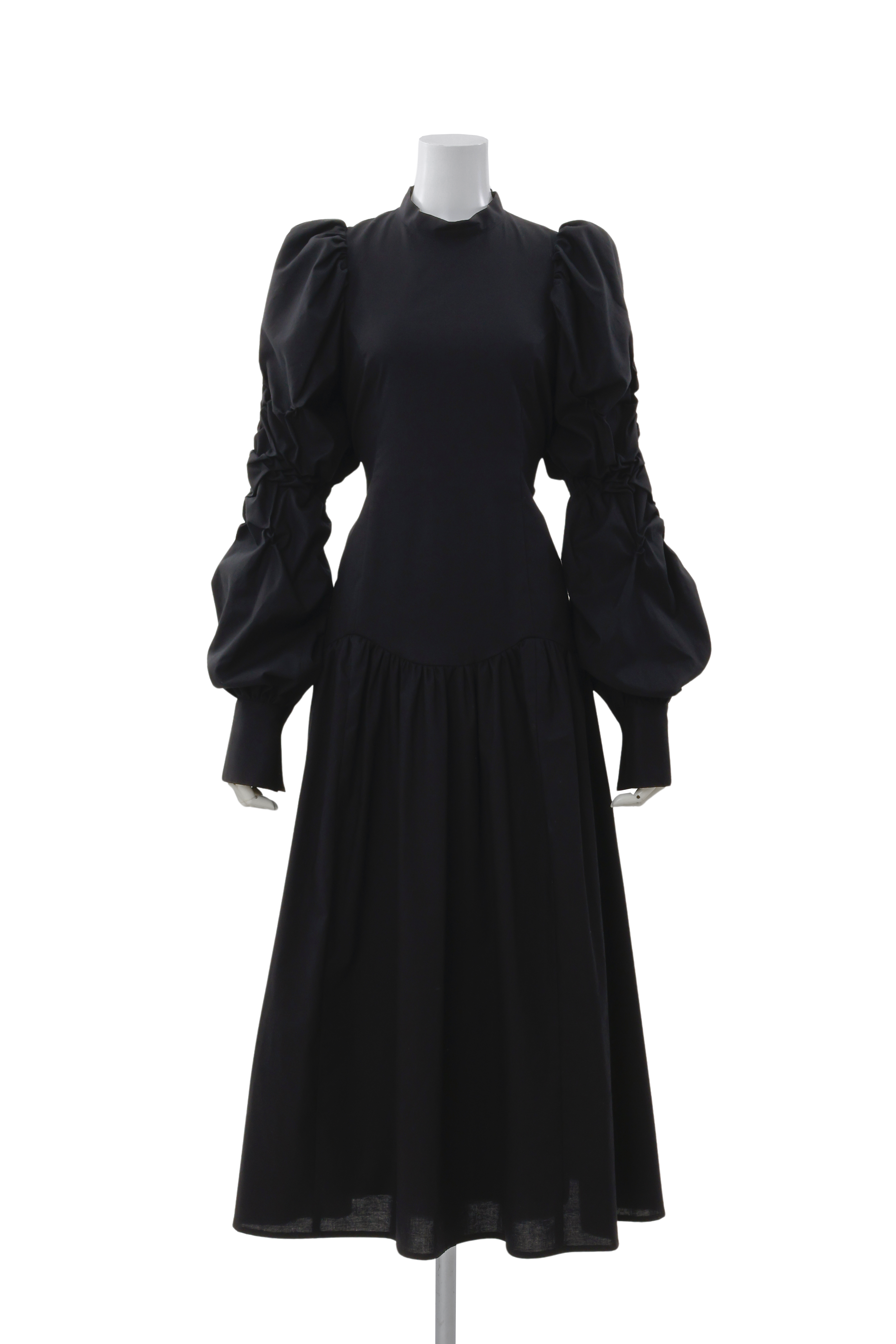 Standneck bubble sleeve dress - Black