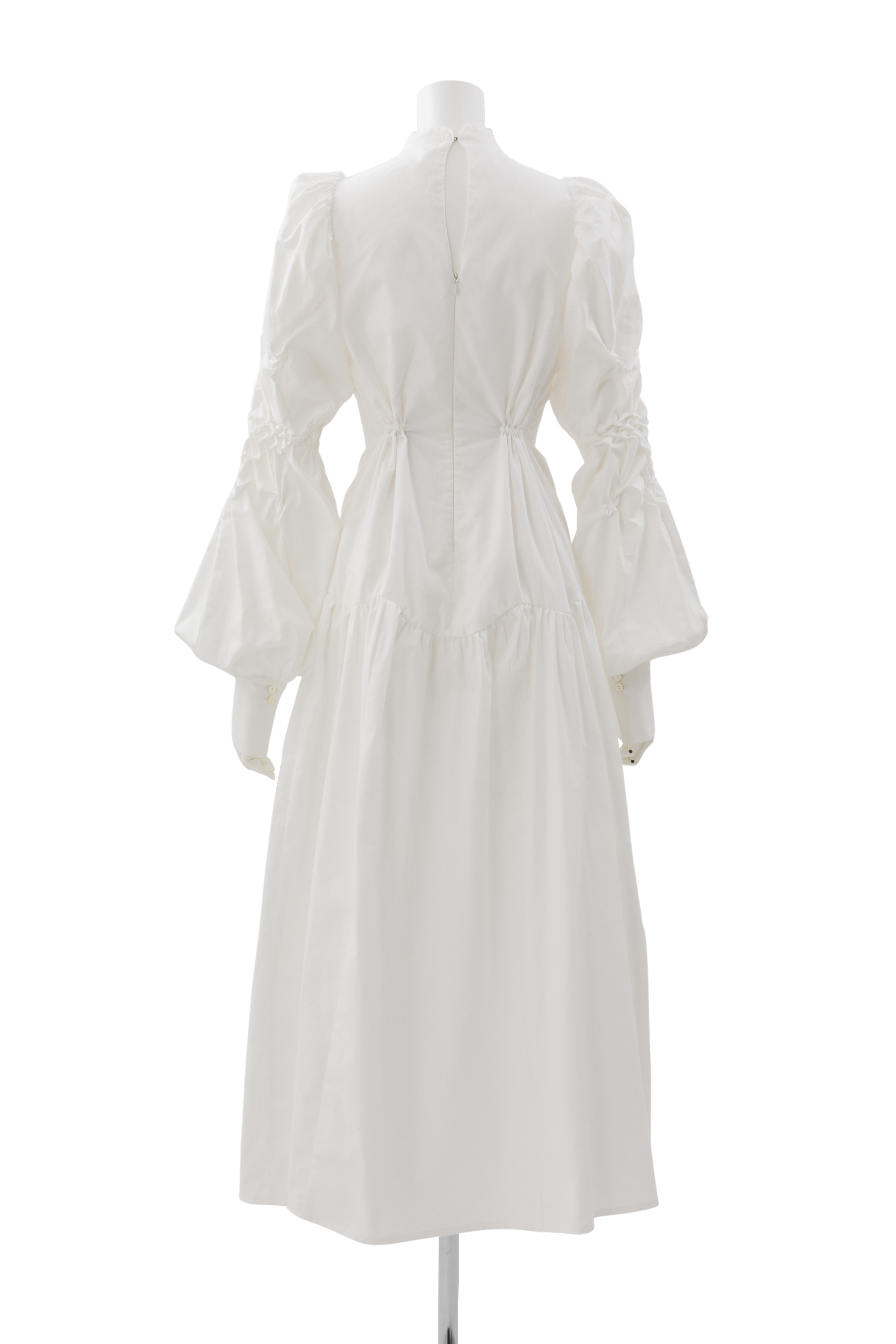 Standneck bubble sleeve dress - White