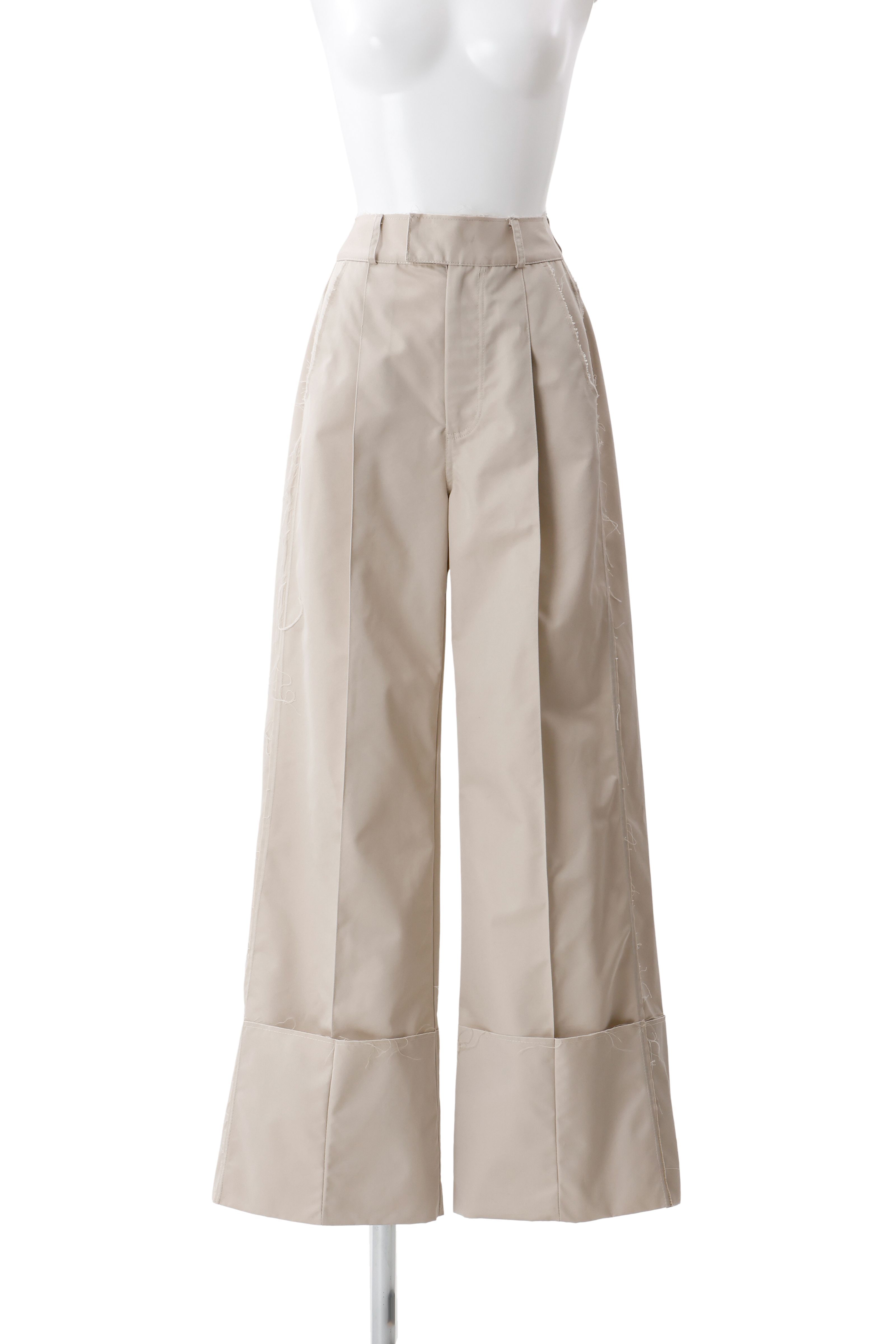 Wide-Leg Roll Pants - Beige