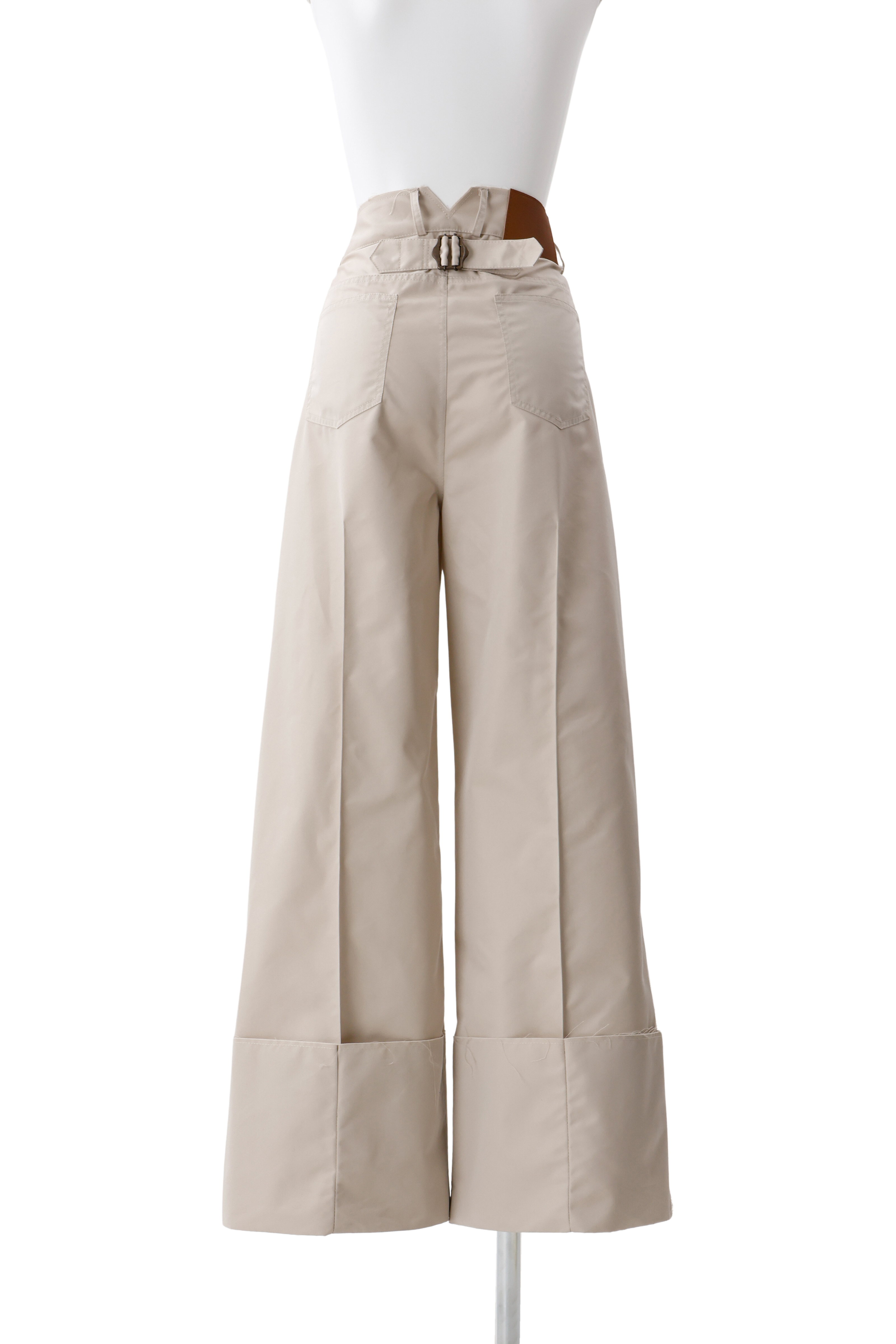 Wide-Leg Roll Pants - Beige