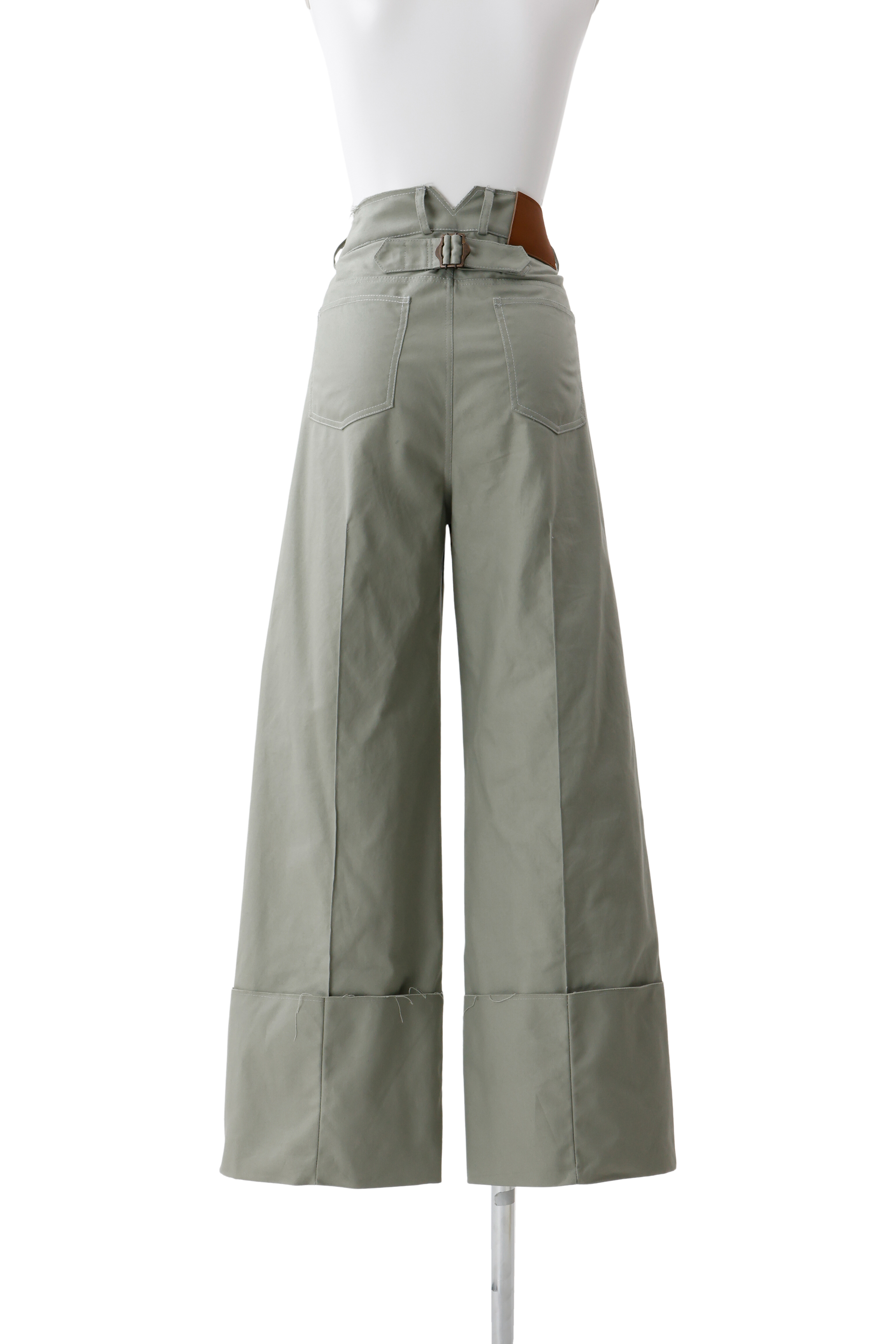 Wide-Leg Roll Pants - Green