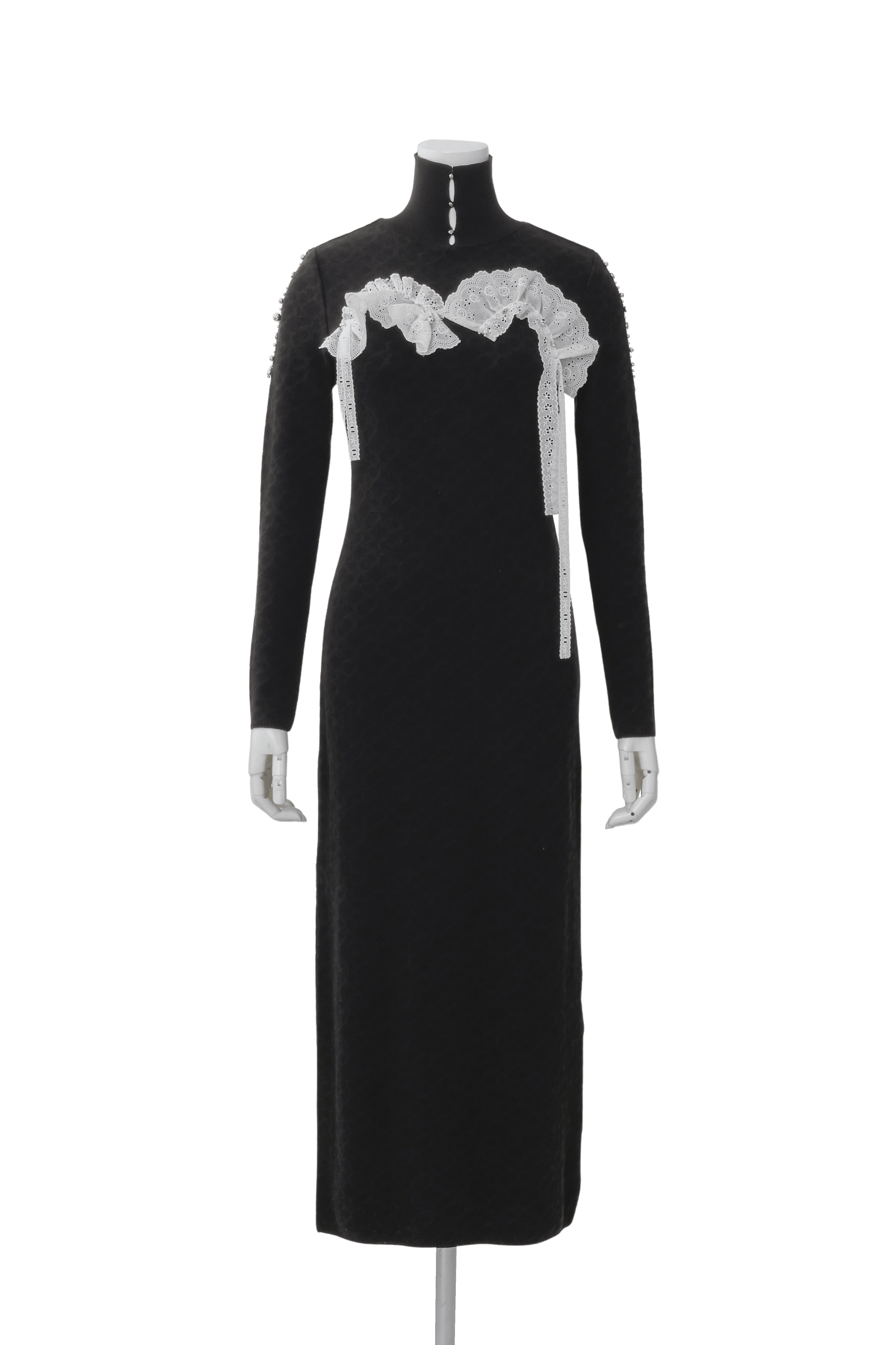 Lace bijou knit dress - Black