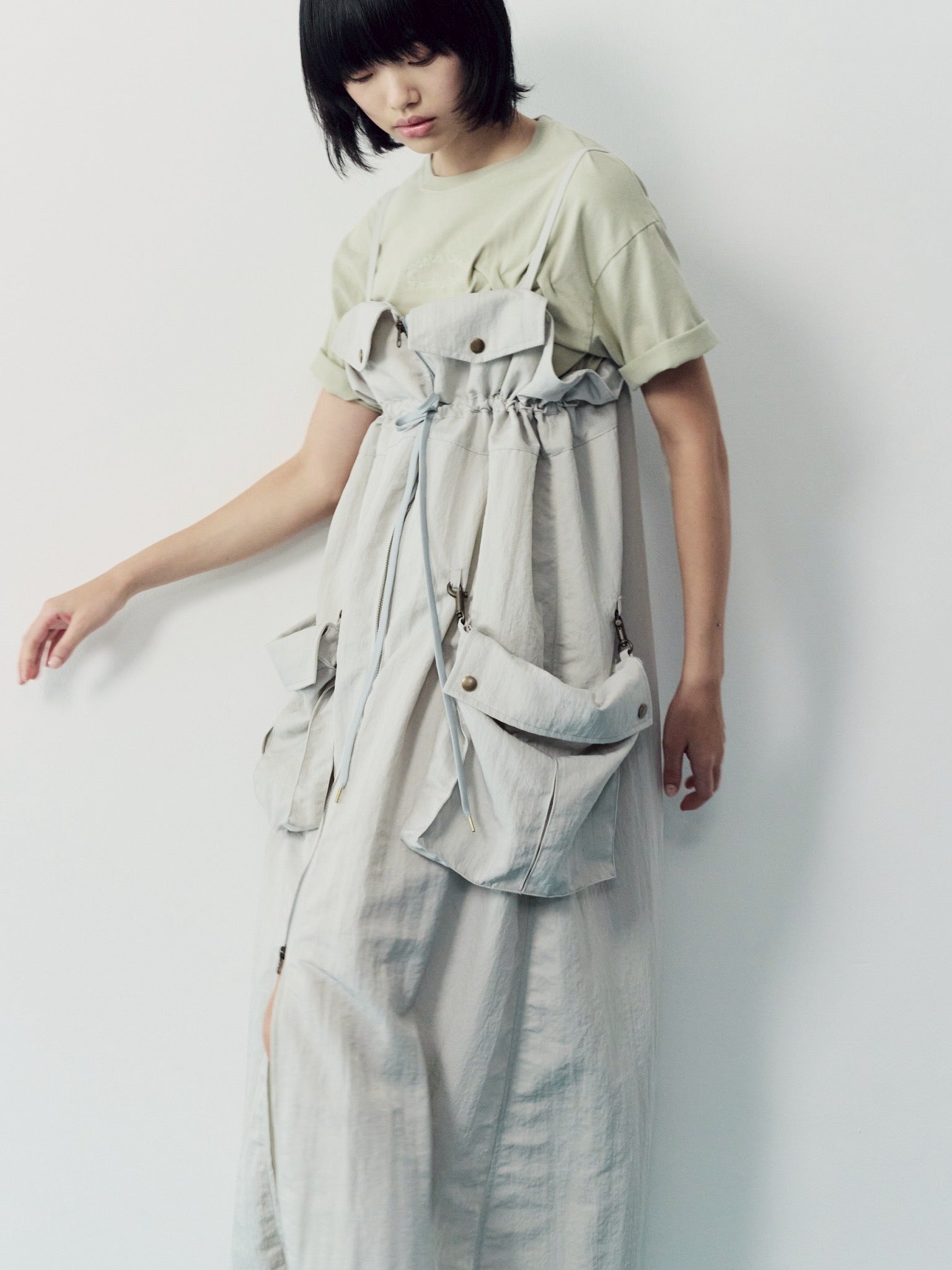 Military shrink zip dress - Greige