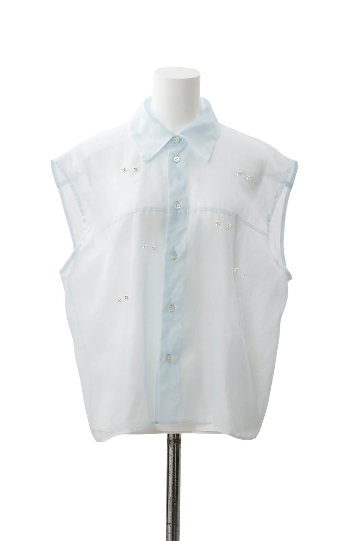 Metal stitch sheer blouse - Blue