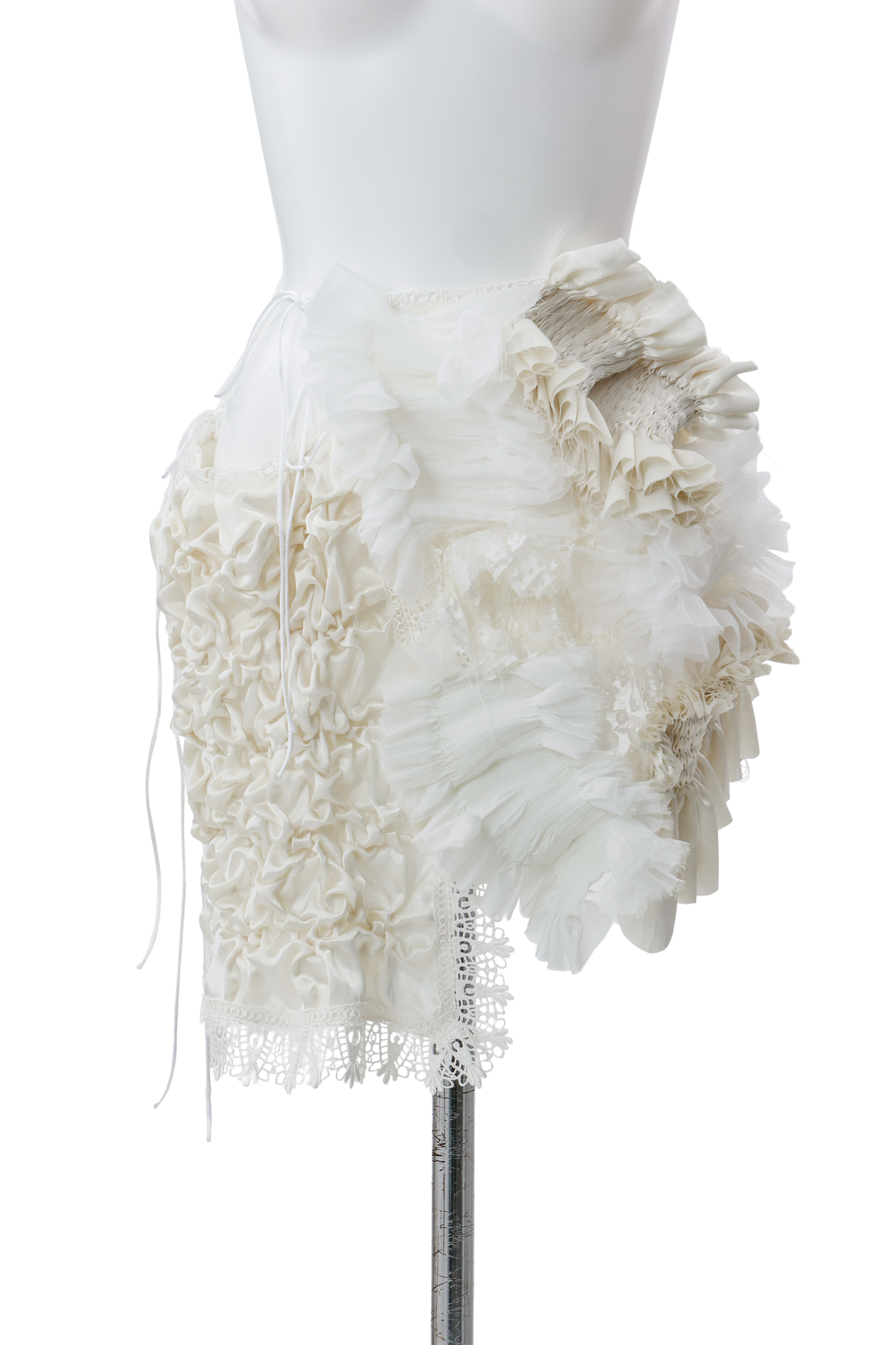 Hand pleats assemble skirt - White