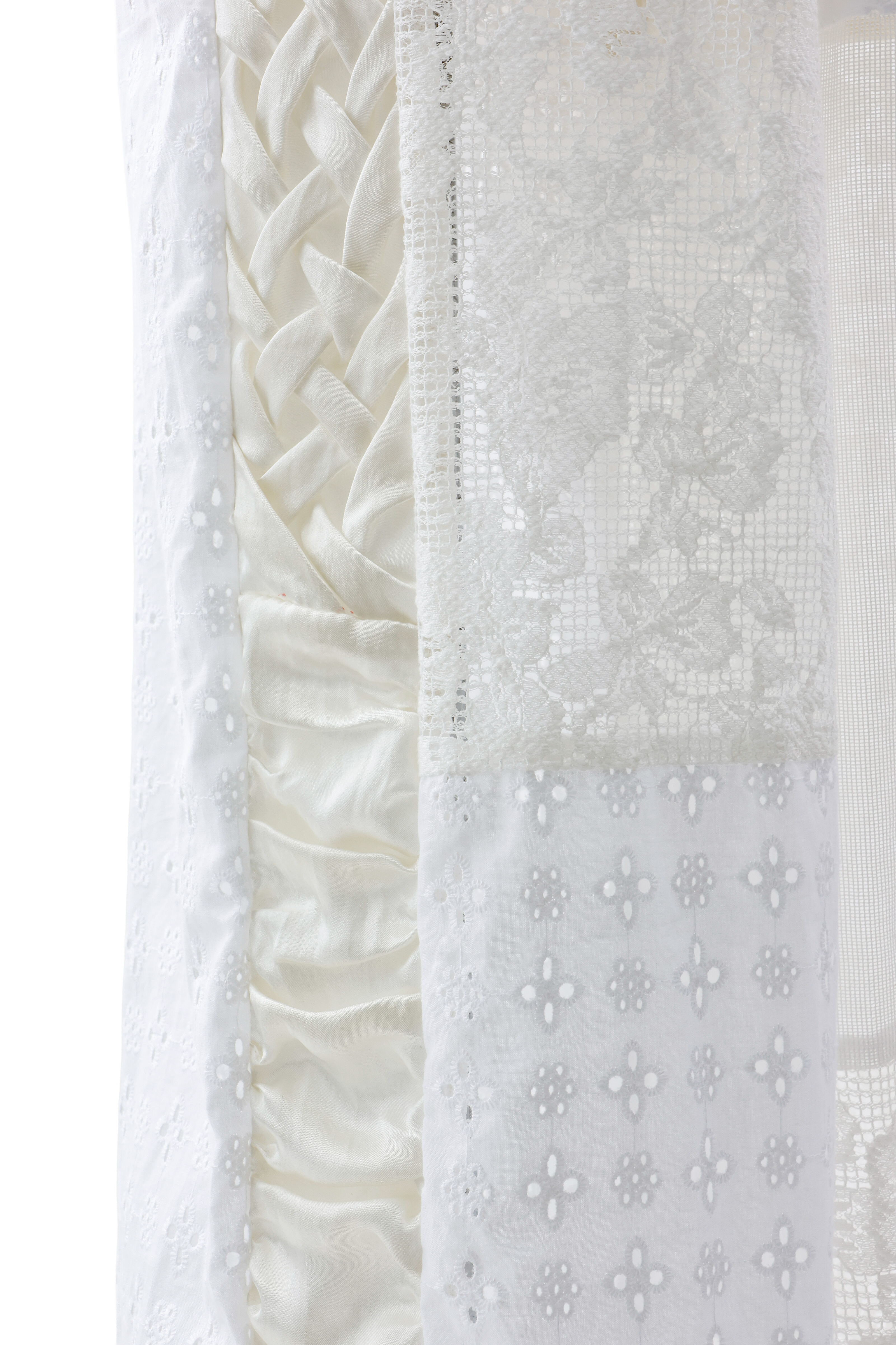 Satin line lace patchwork pants - Off-white