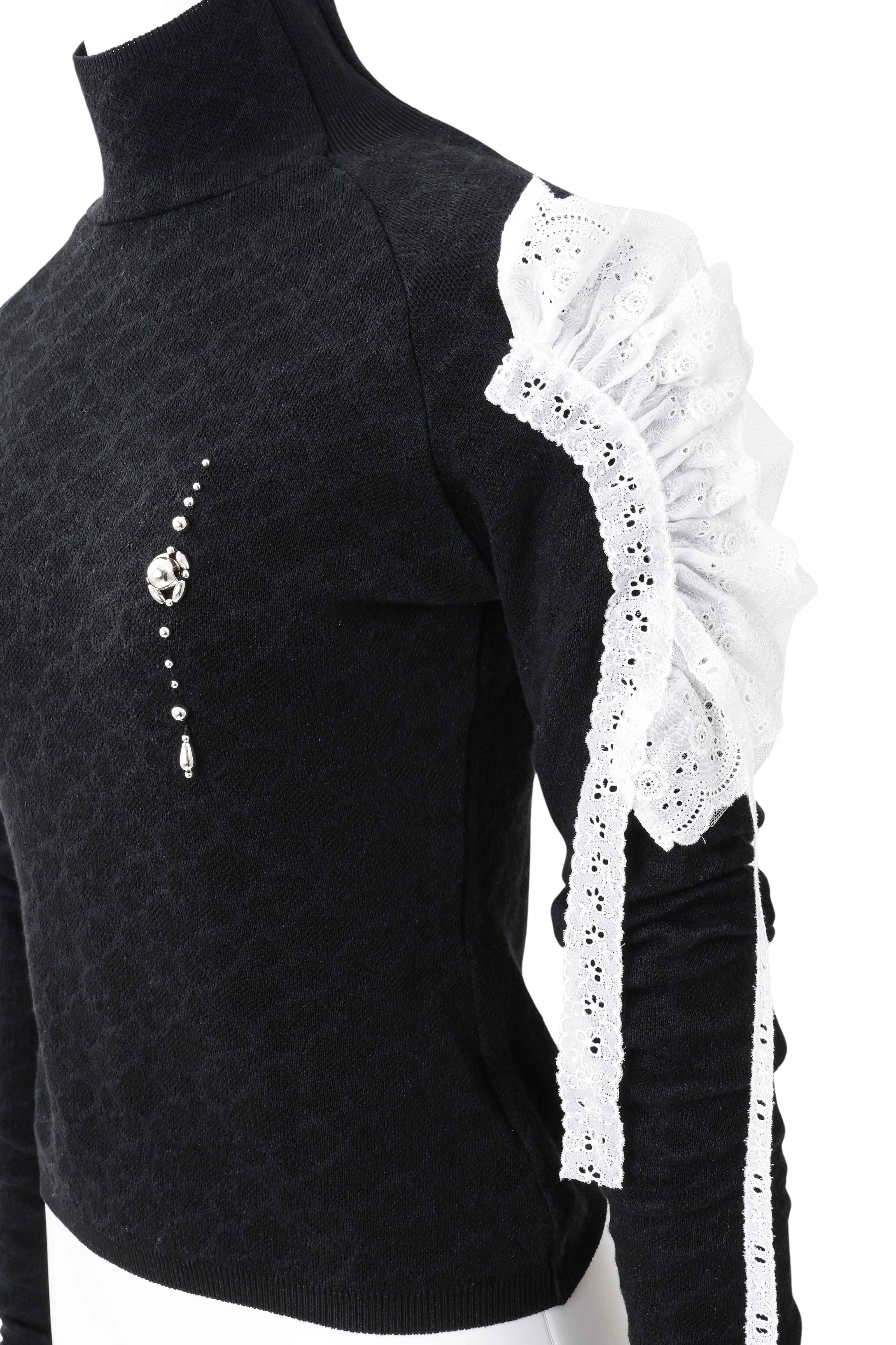 Lace bijou knit pullover - Black
