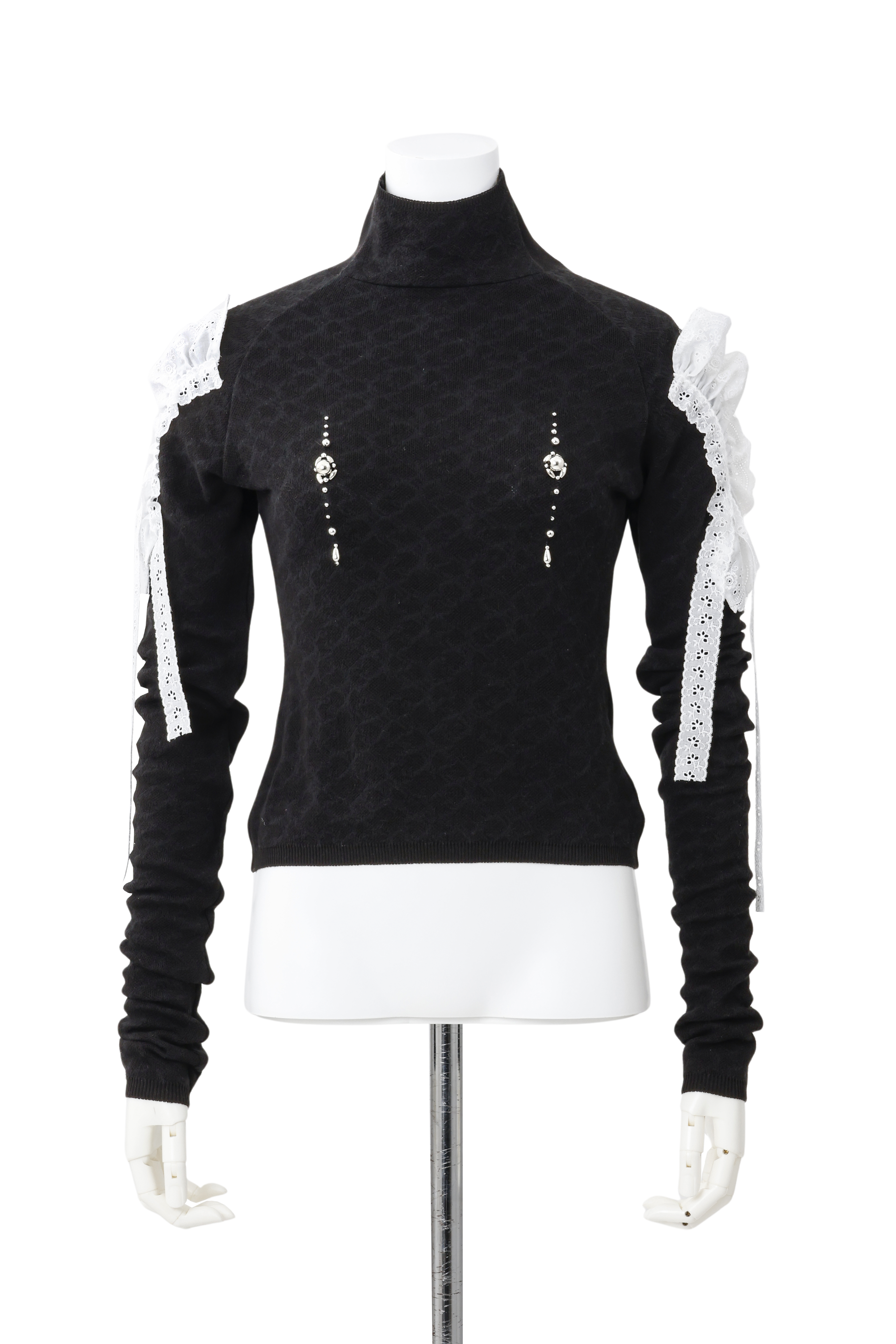 Lace bijou knit pullover - Black