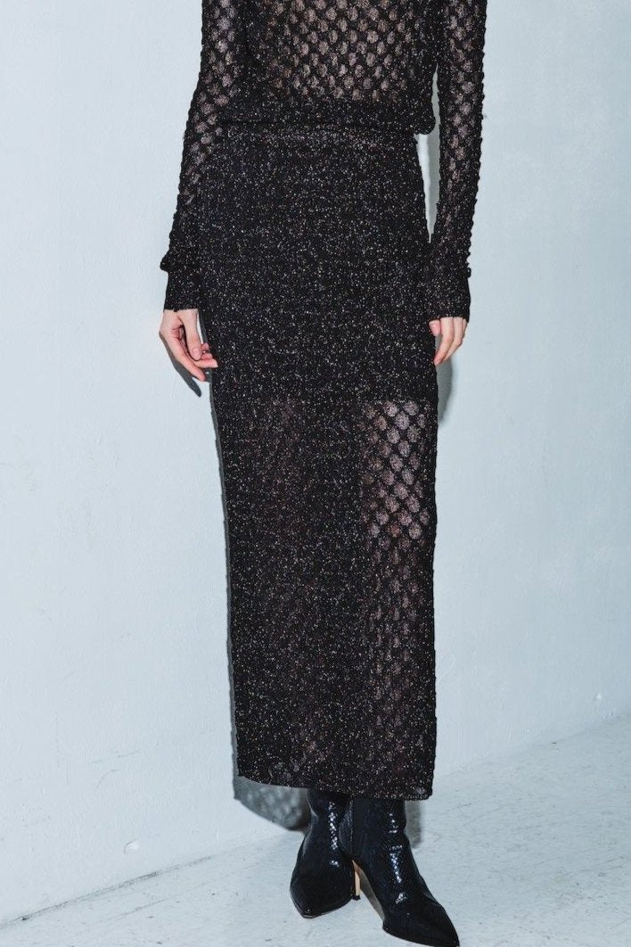 Bubble knit long skirt - Black