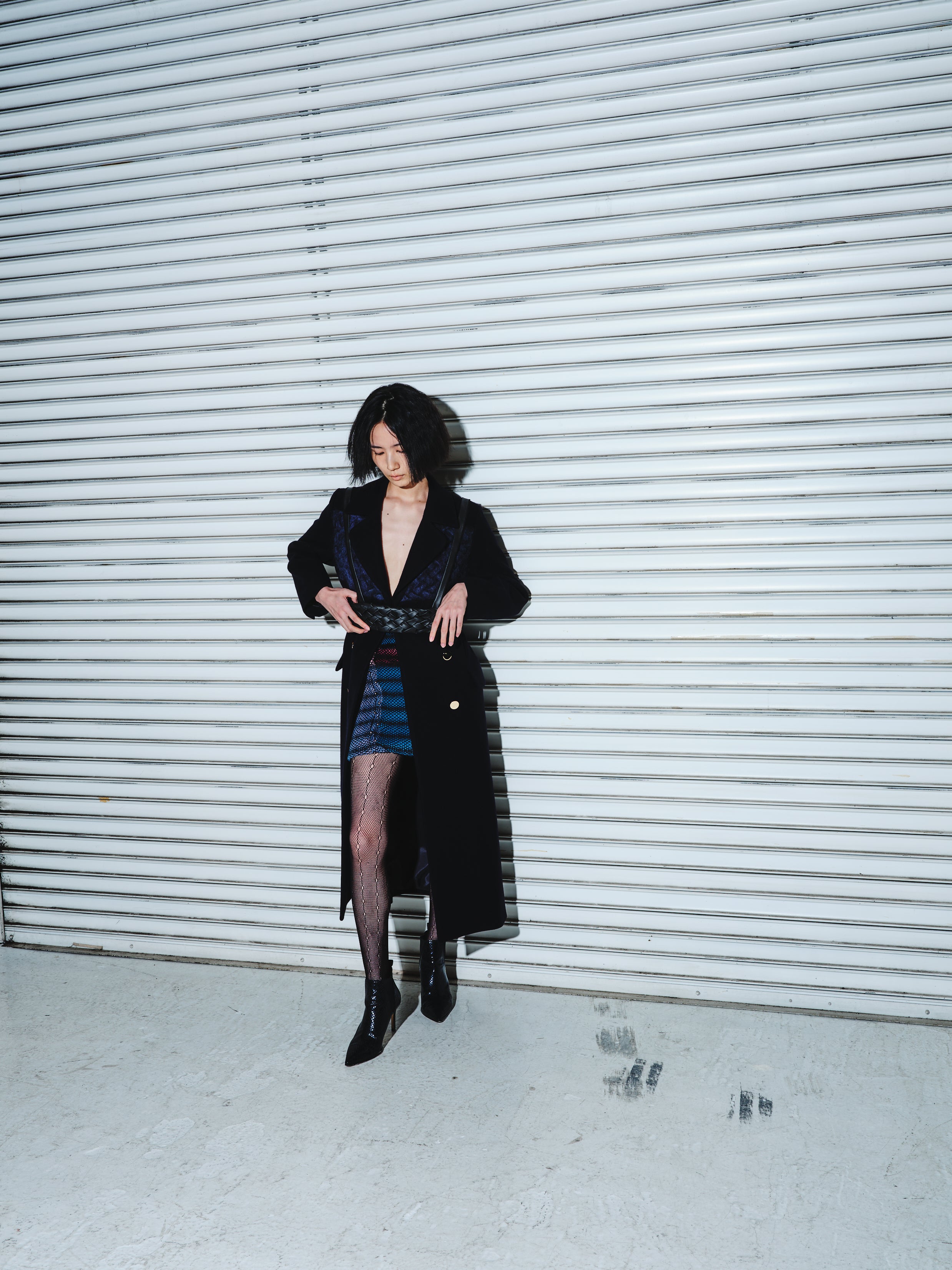 Hatching skirt ‐ Sax×Bordeaux