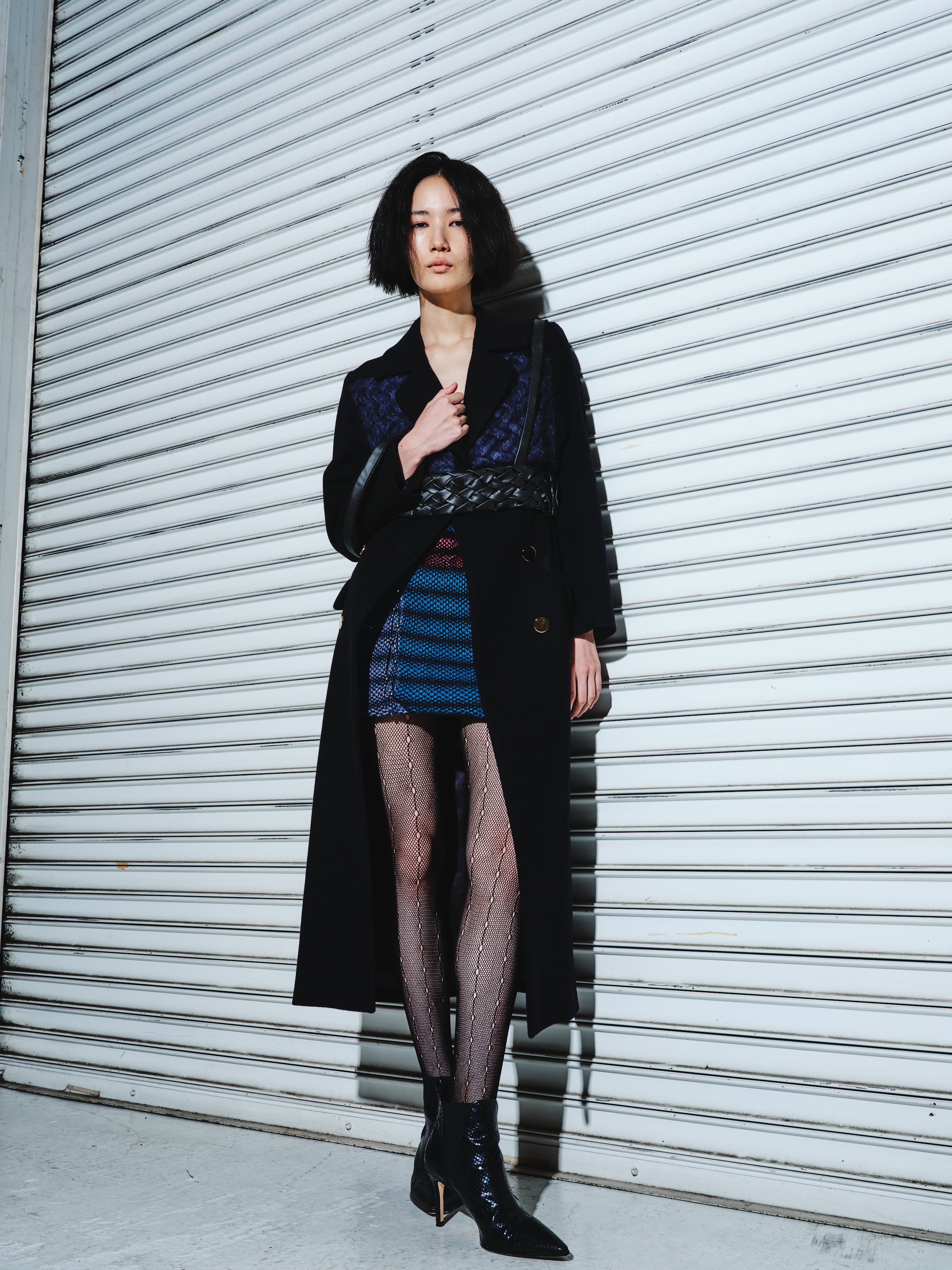 Hatching skirt ‐ Sax×Bordeaux
