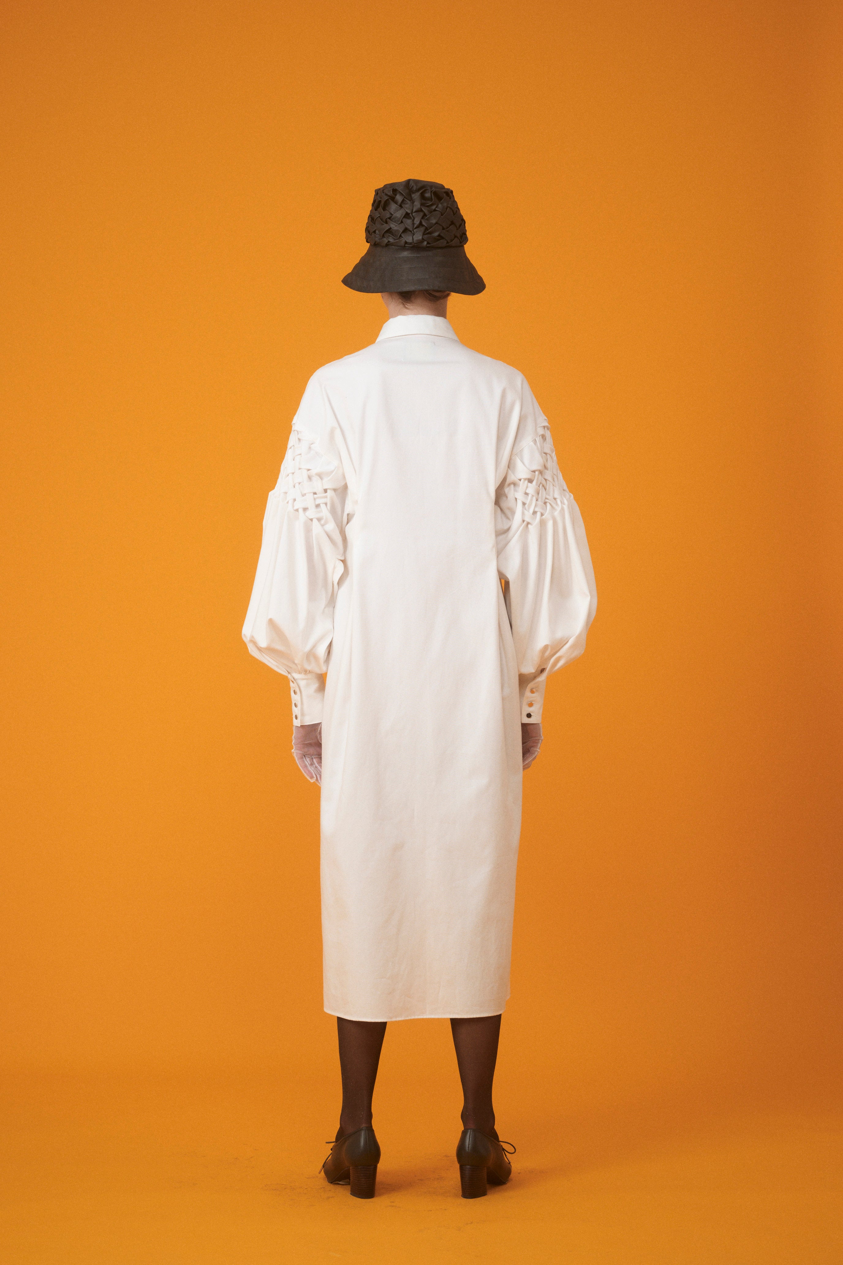 Smocking sleeve shirt dress - Black