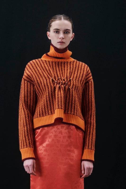 Frottage refine knit pullover - Orenge