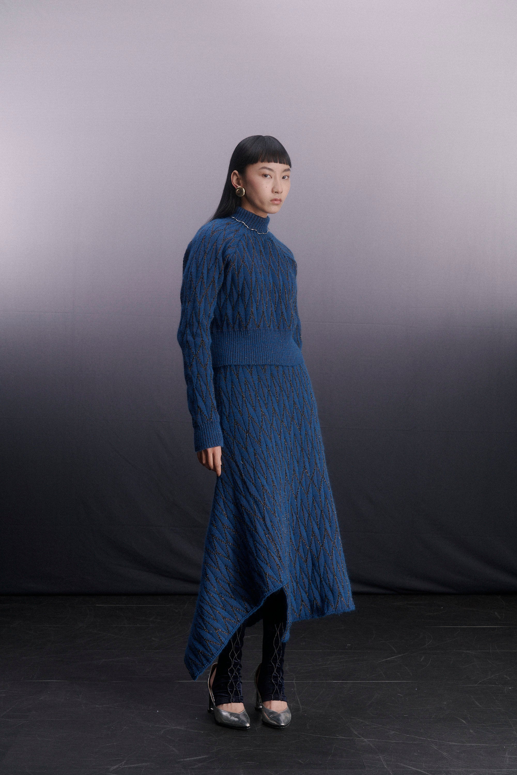 Knit pleats short pullover - Blue