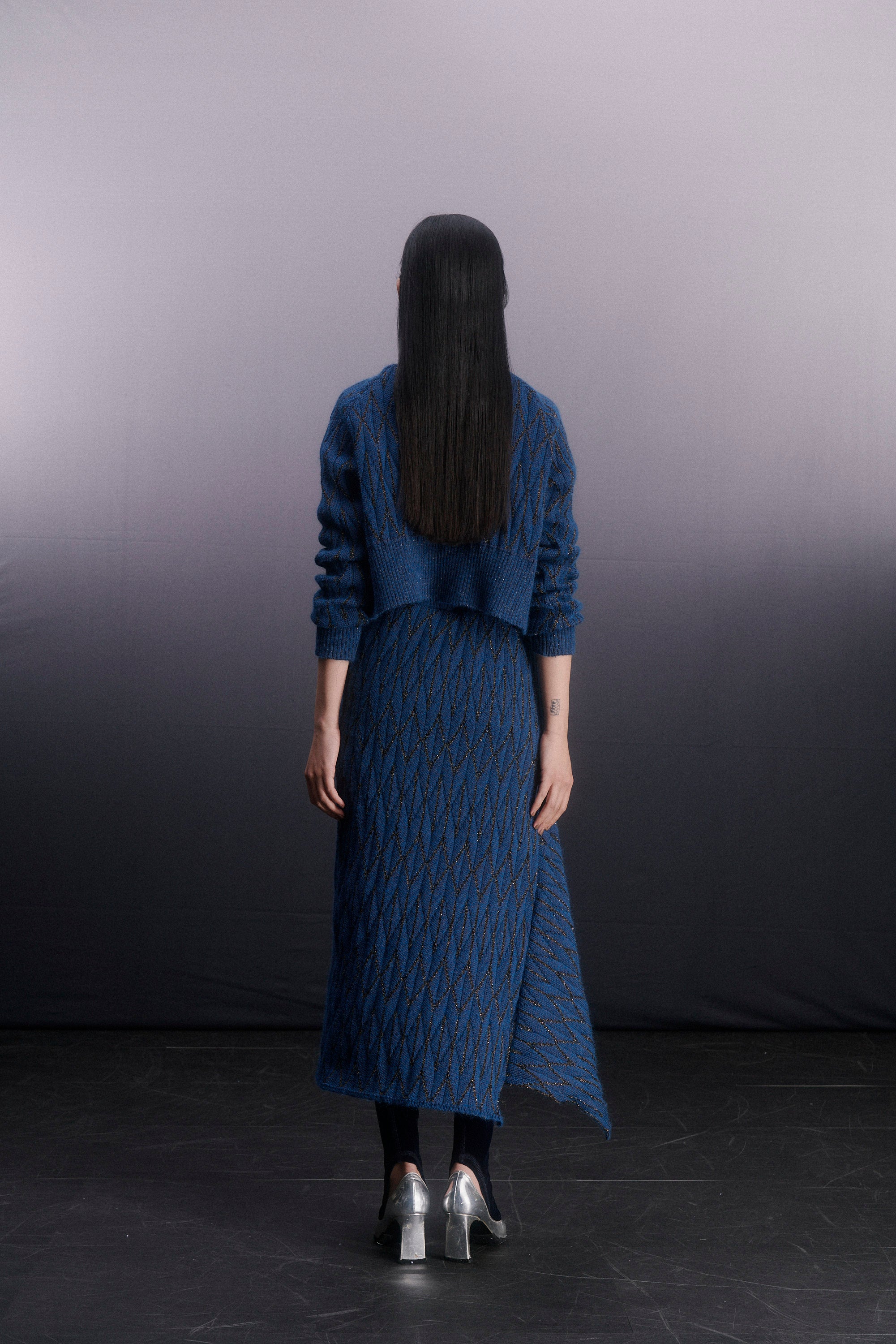 Knit pleats short pullover - Blue