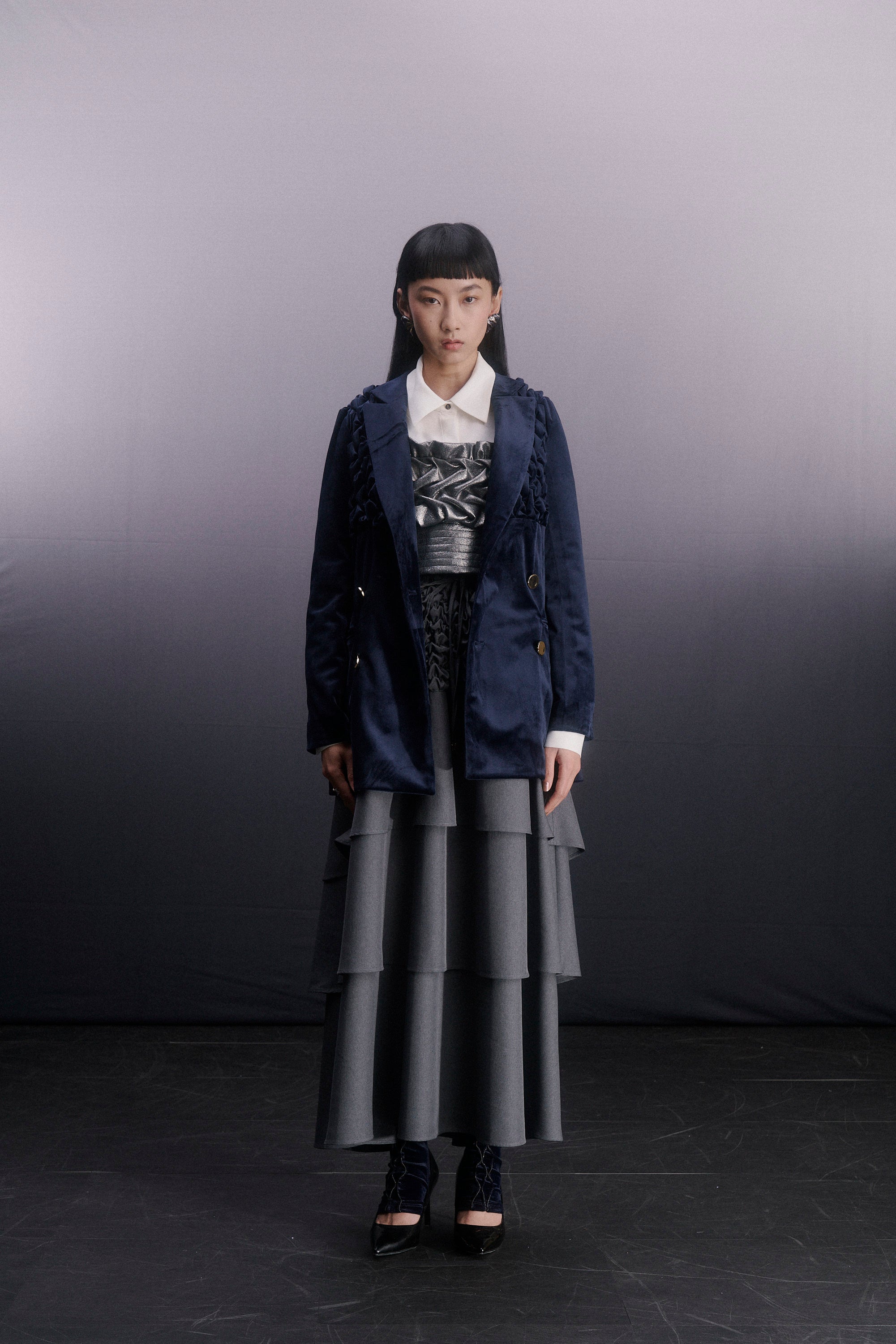Shoulder smocking jacket - Navy