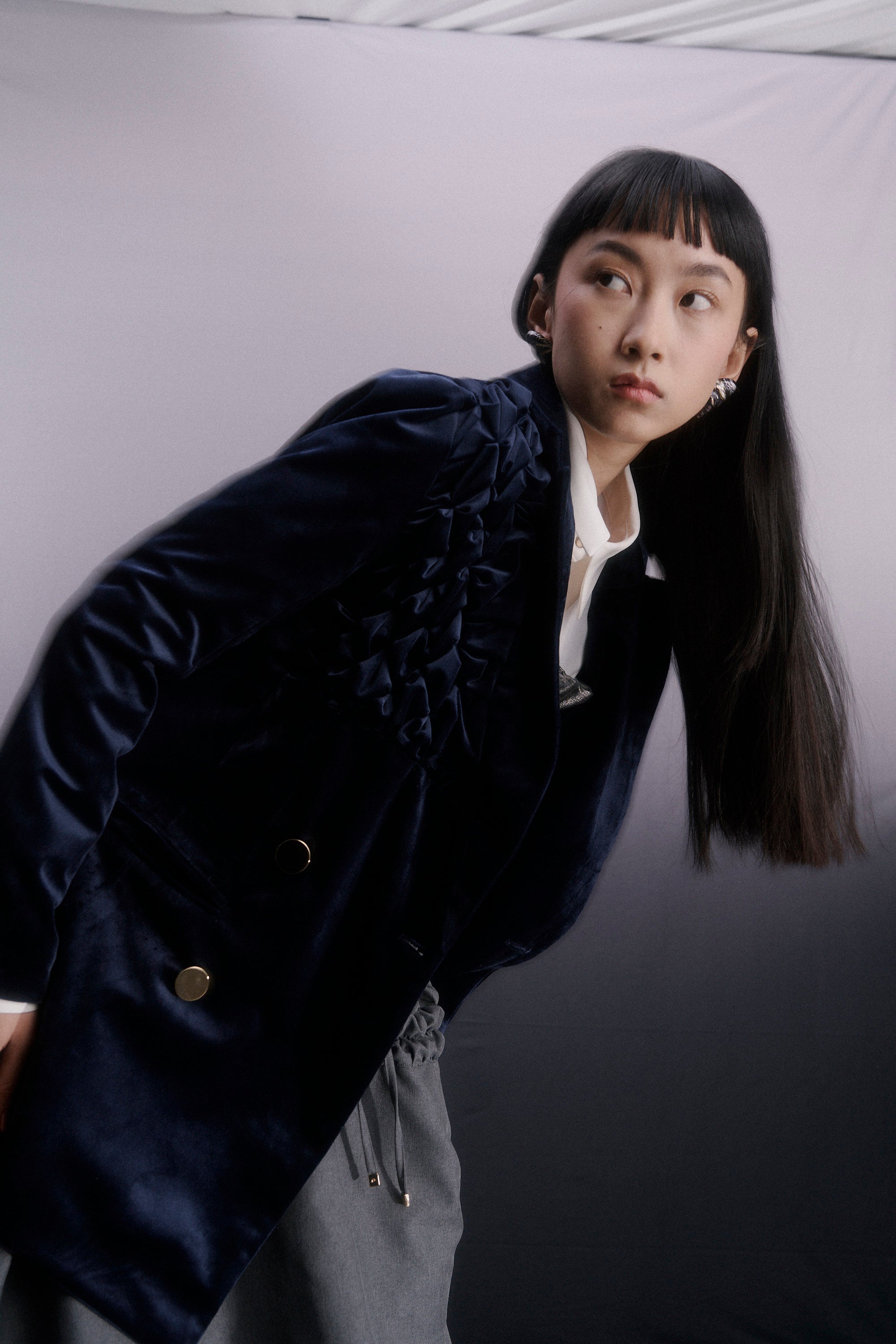 Shoulder smocking jacket - Navy