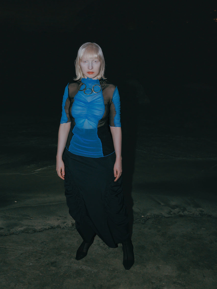 Sheer skin tops - Blue × Black