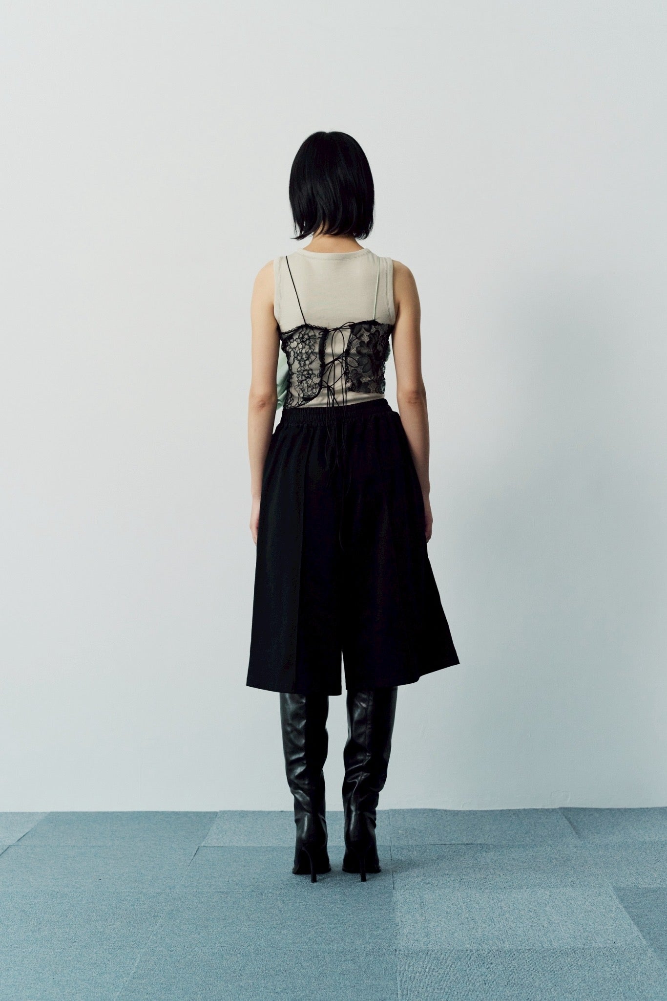 Side gather half pants - Black