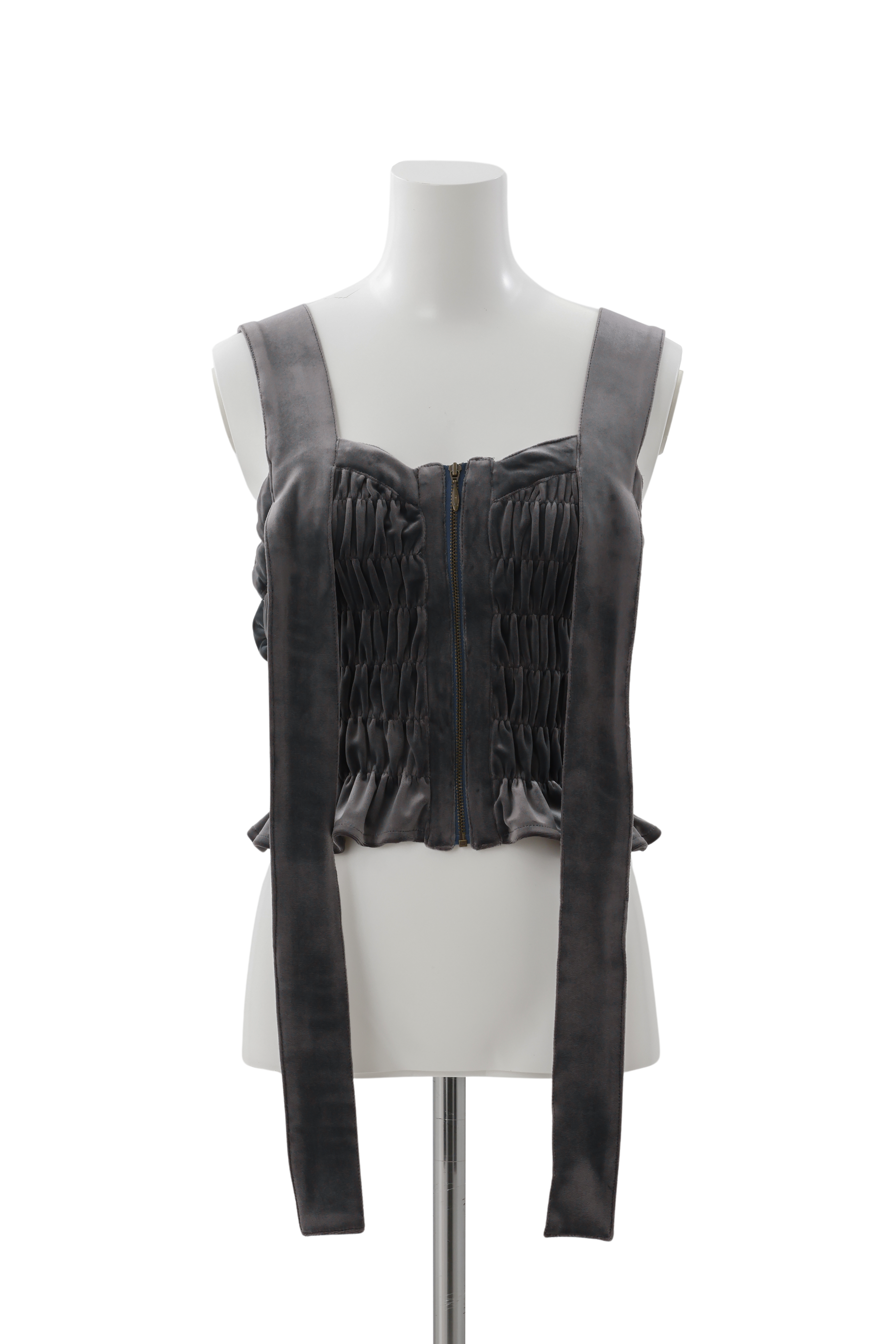 Shirring ribbon bustier - Gray-velor