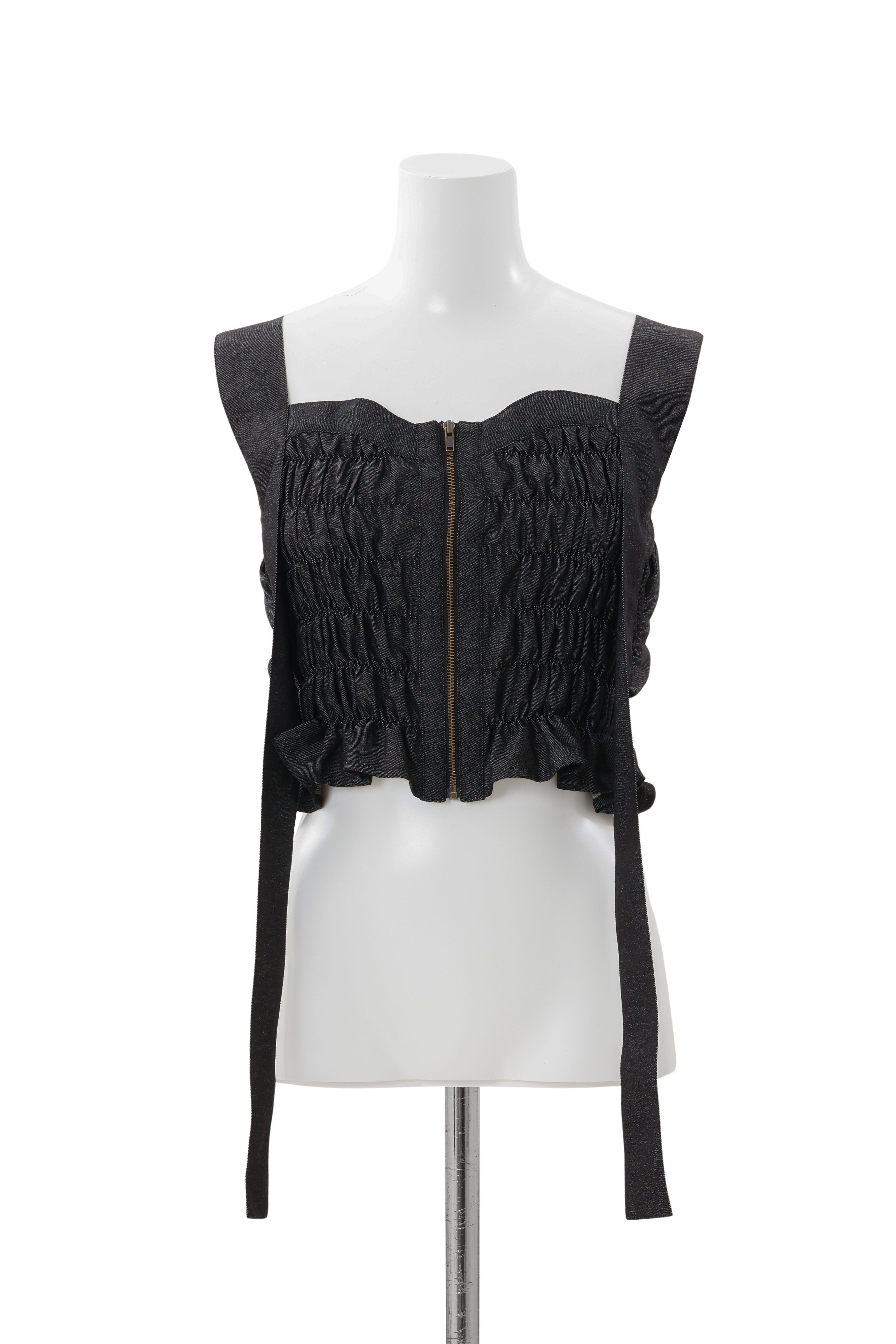 Shirring ribbon bustier - Black-denim
