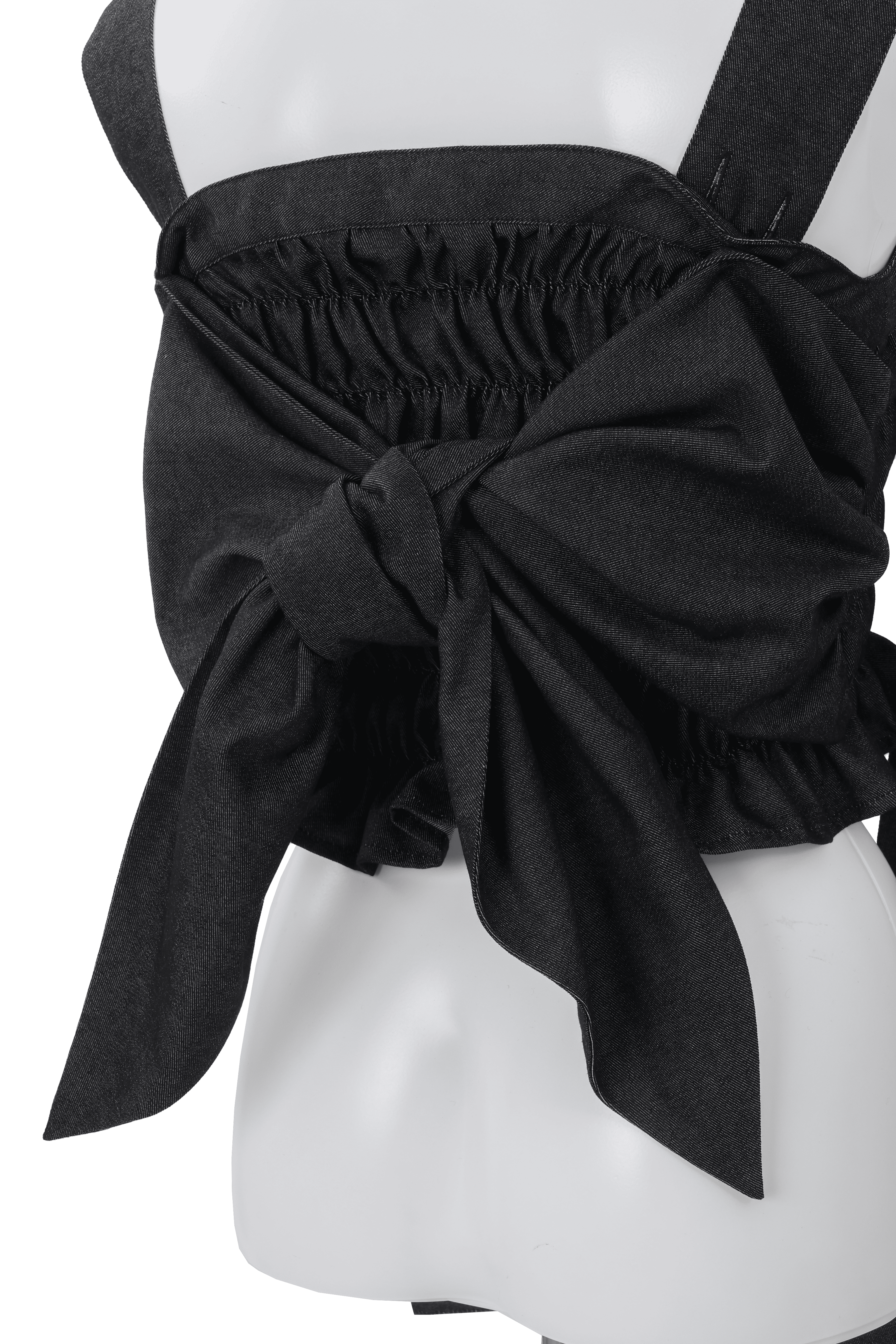 Shirring ribbon bustier - Black-denim
