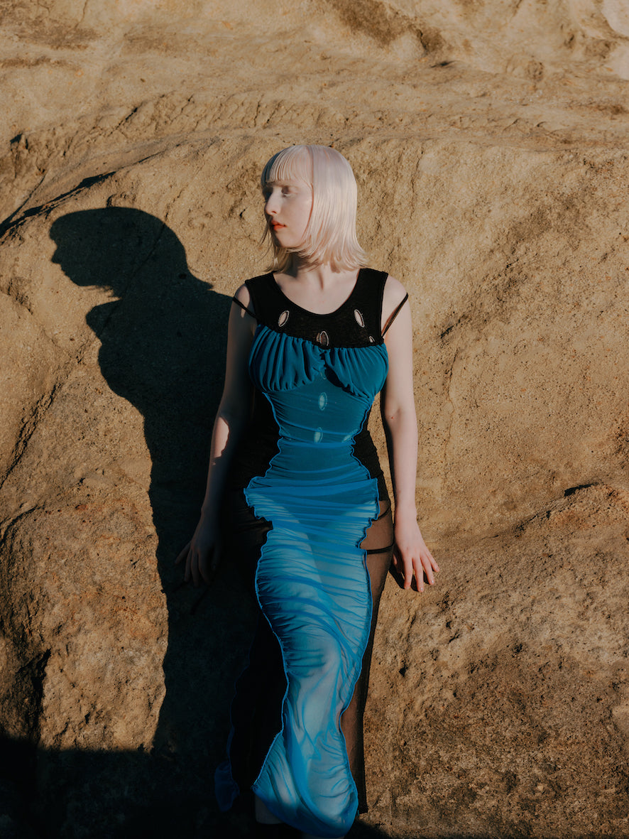 Sheer fit dress - Blue × Black