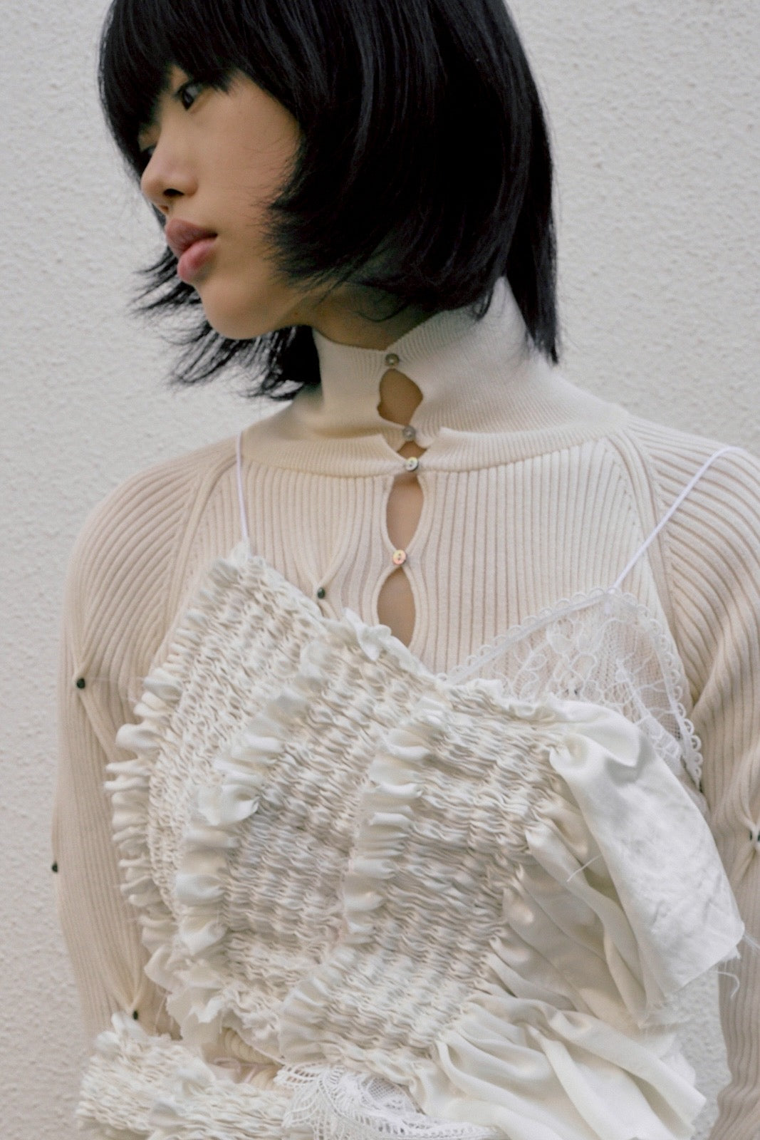 Hand pleats veil bustier - White