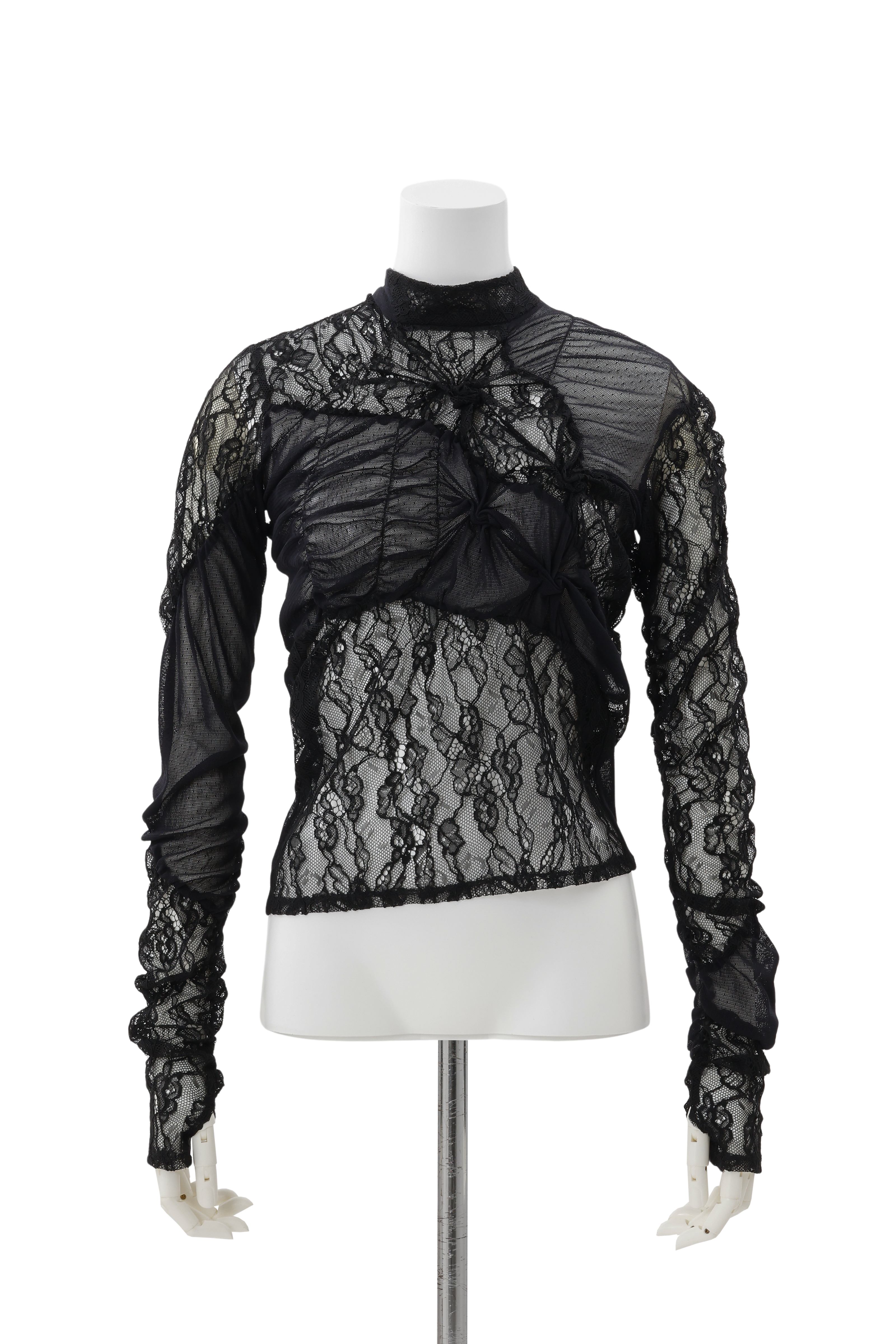 Stand neck shirring pullover - Black
