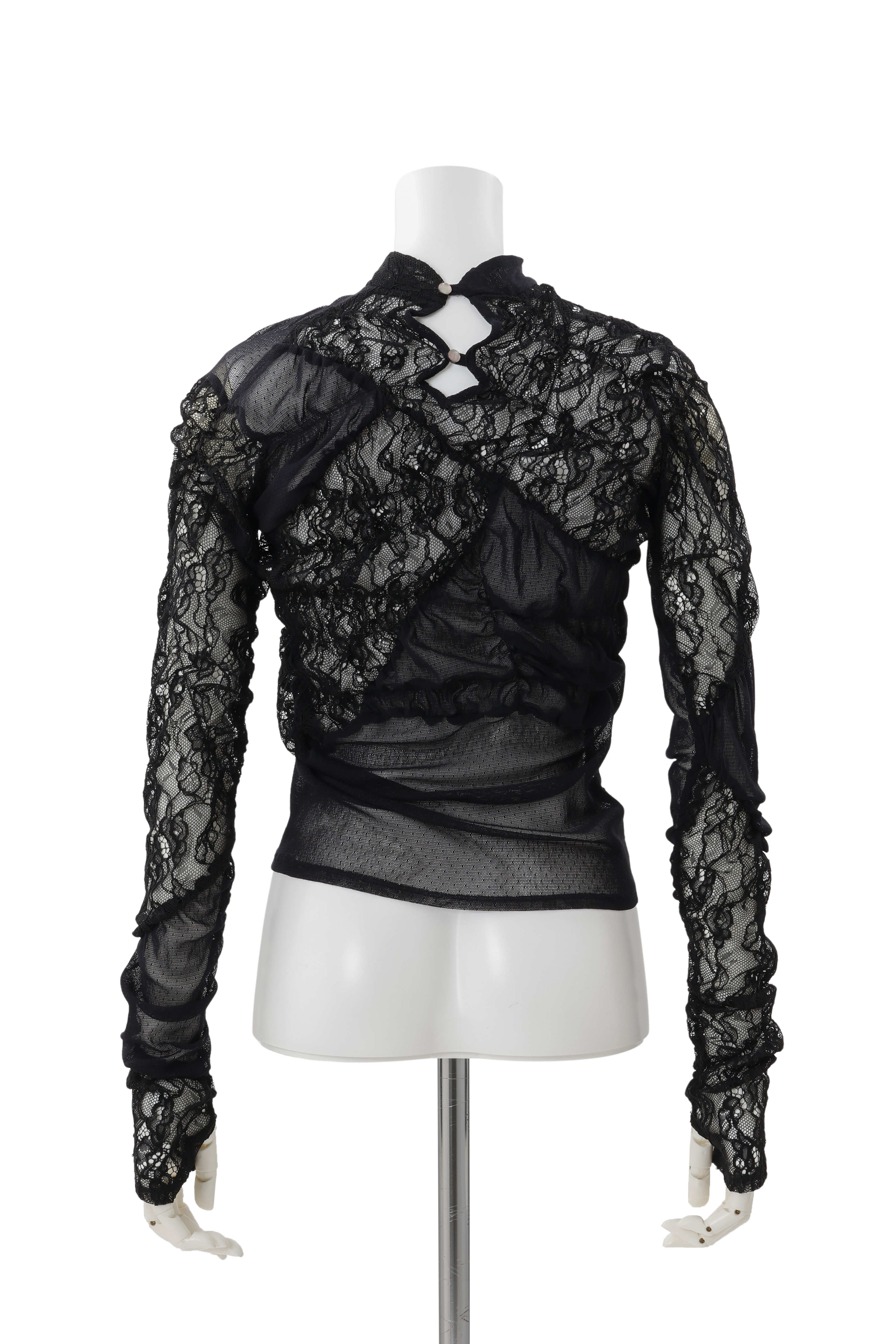 Stand neck shirring pullover - Black
