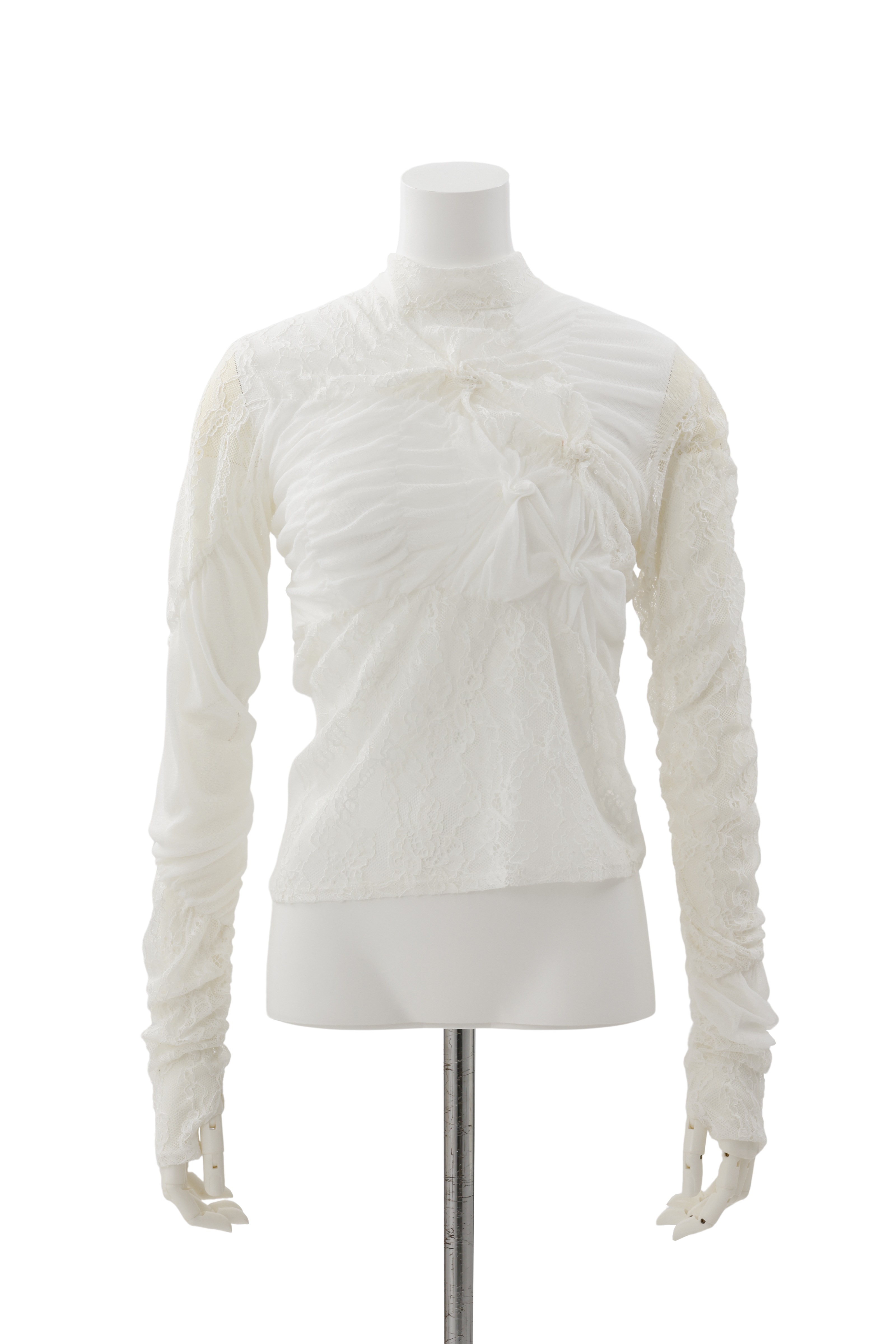 Stand neck shirring pullover - White