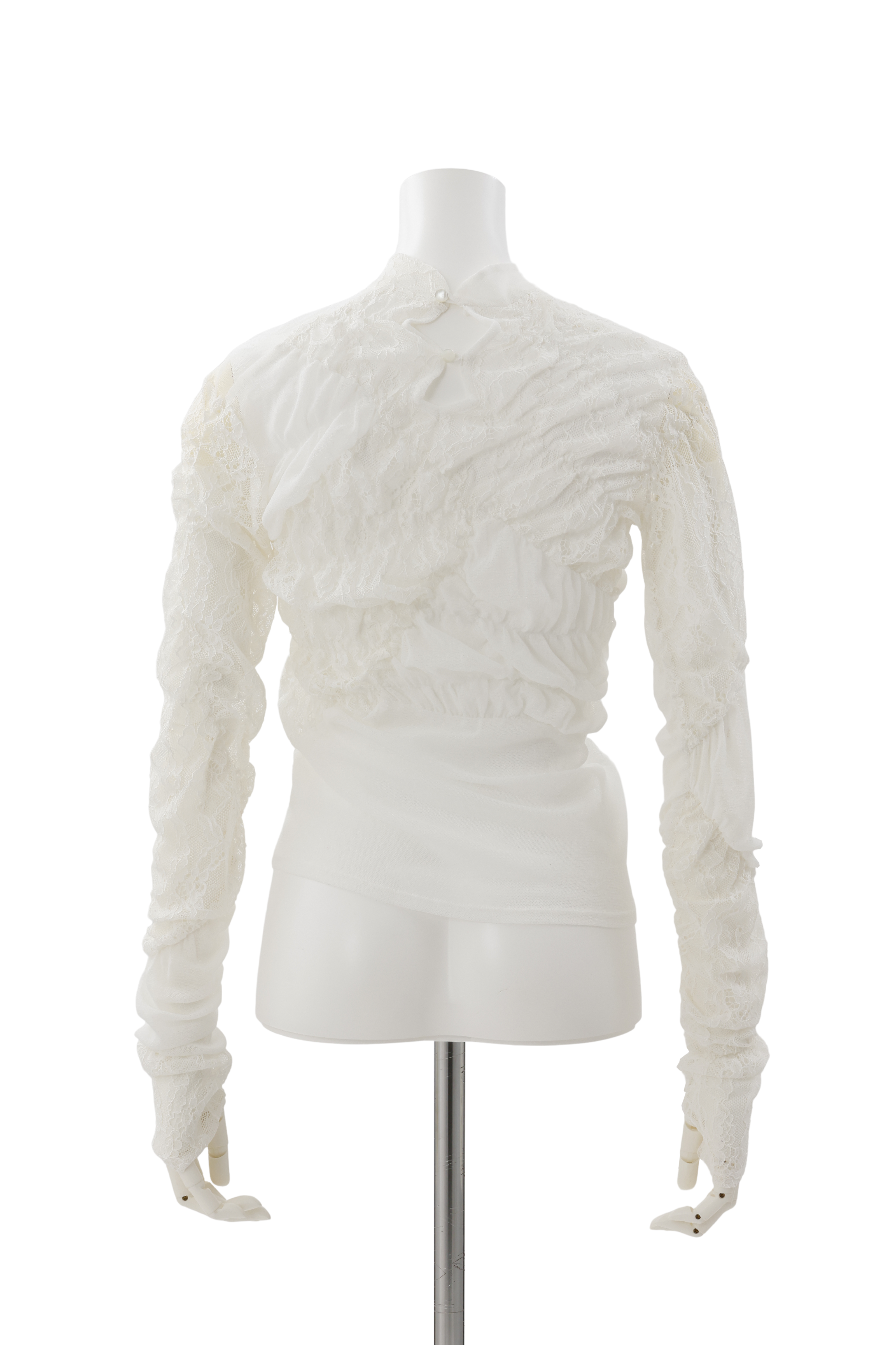 Stand neck shirring pullover - White