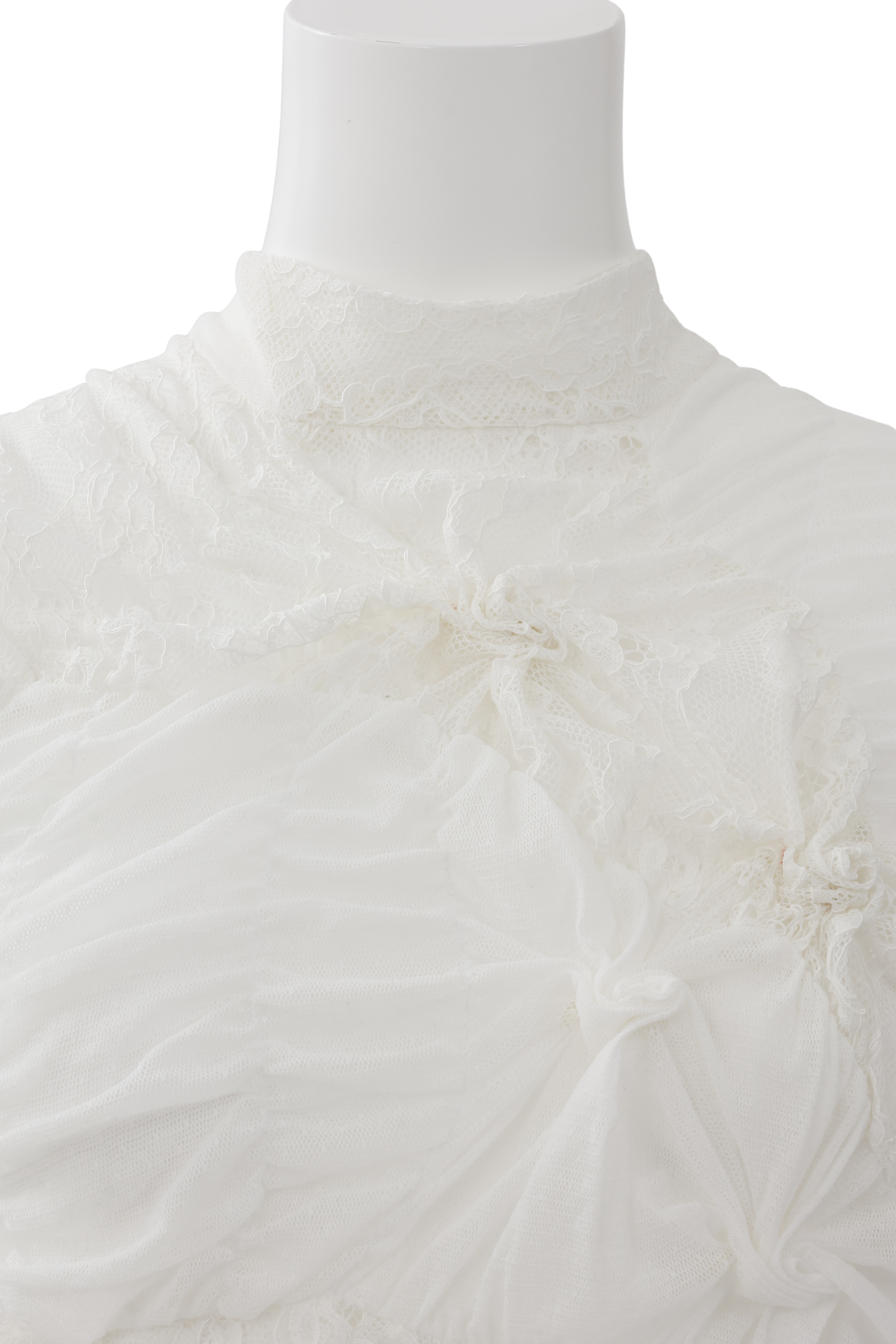 Stand neck shirring pullover - White