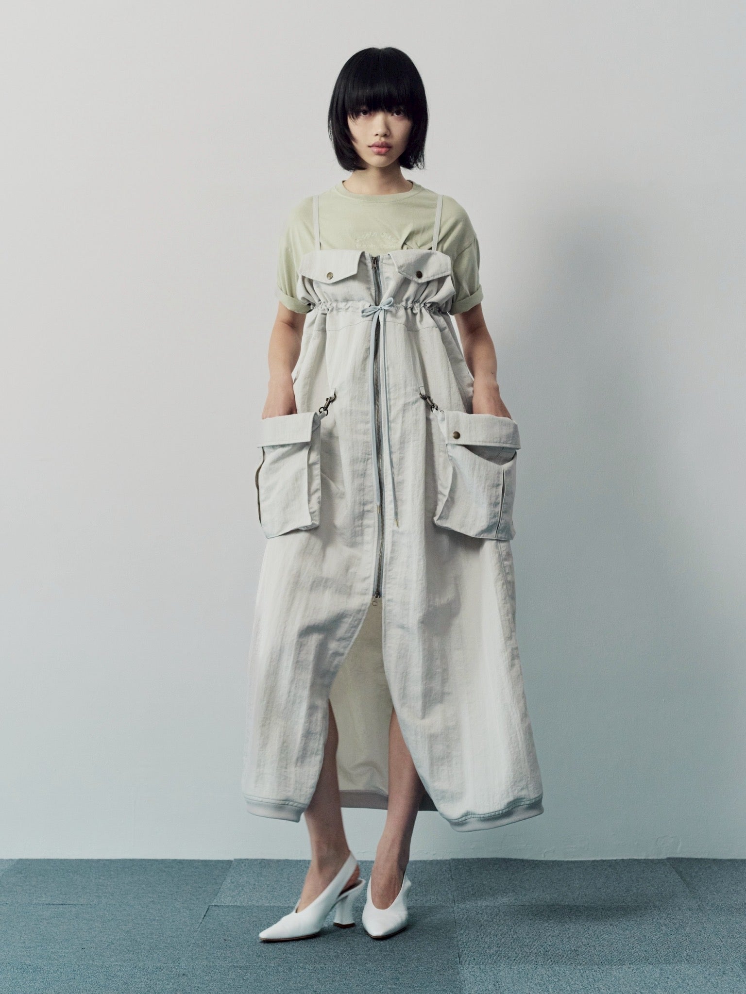 Military shrink zip dress - Greige