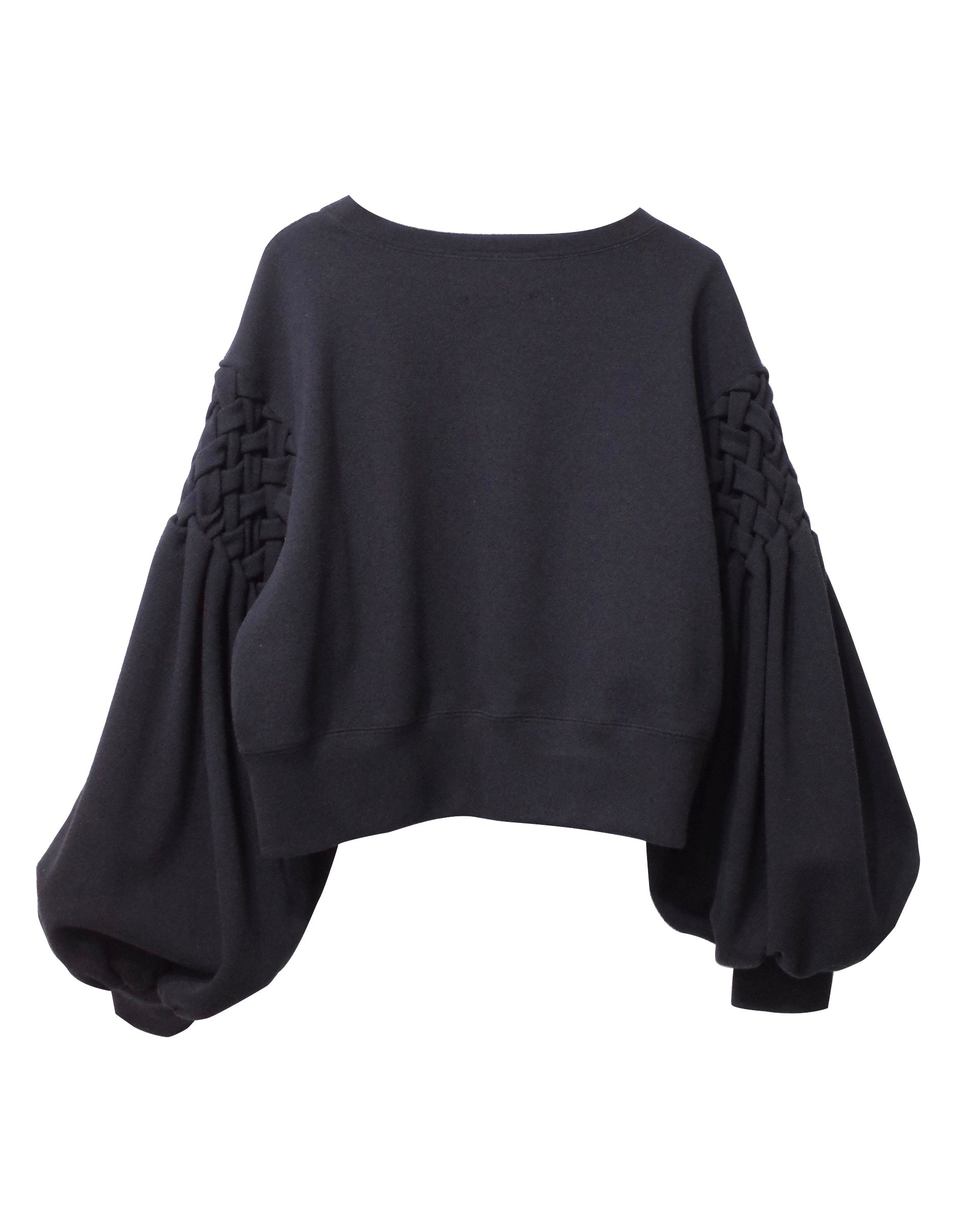 Smocking sleeve boucle pullover S - Black