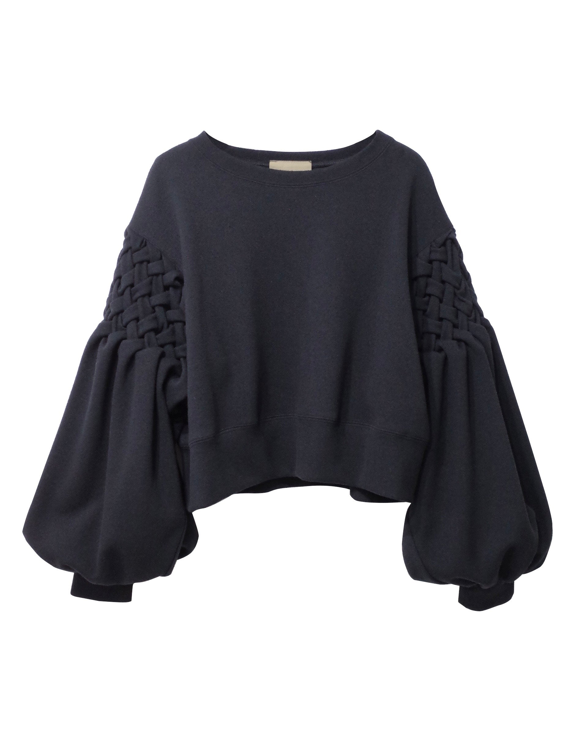 Smocking sleeve boucle pullover S - Black