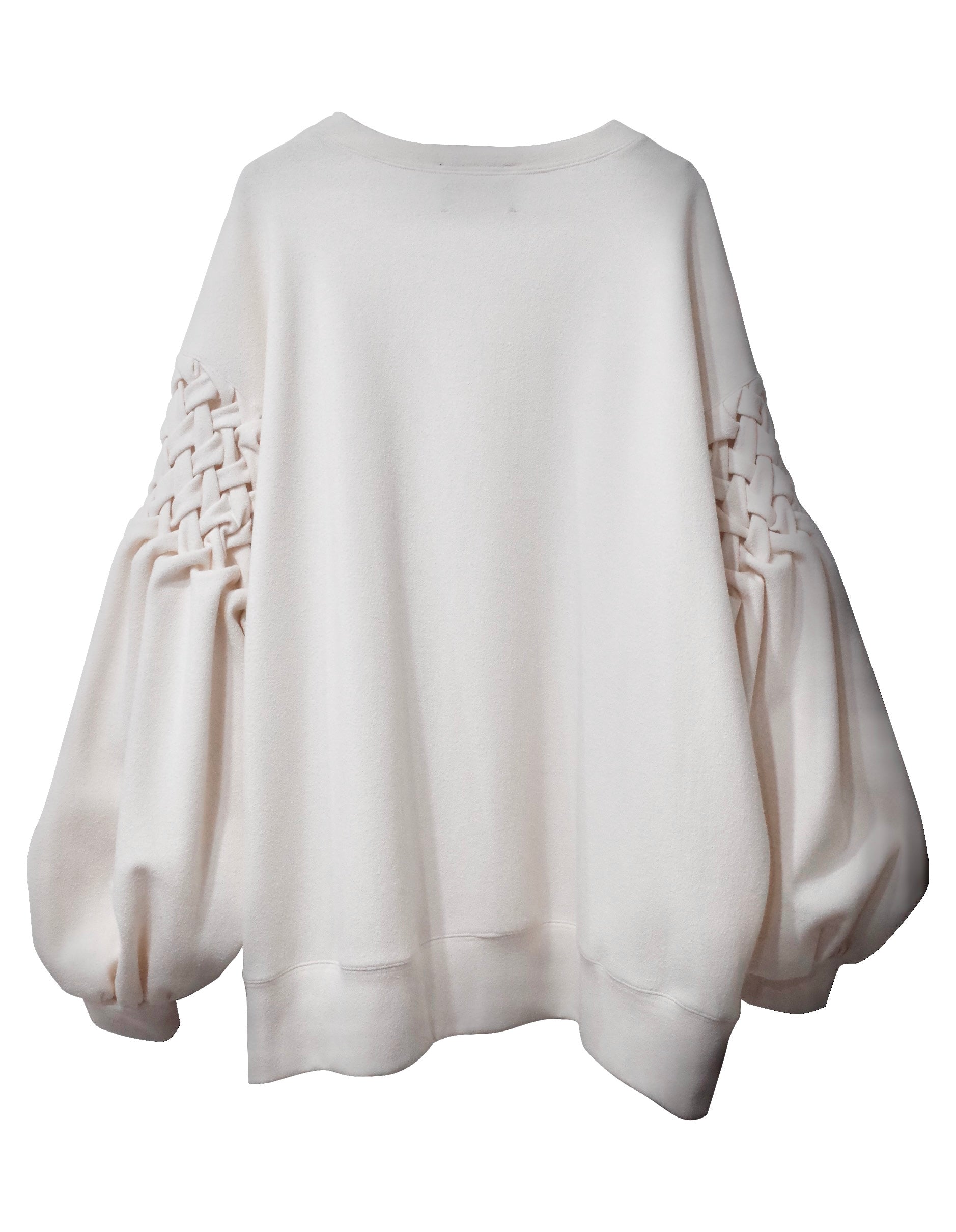 Smocking sleeve boucle pullover M - Off-White