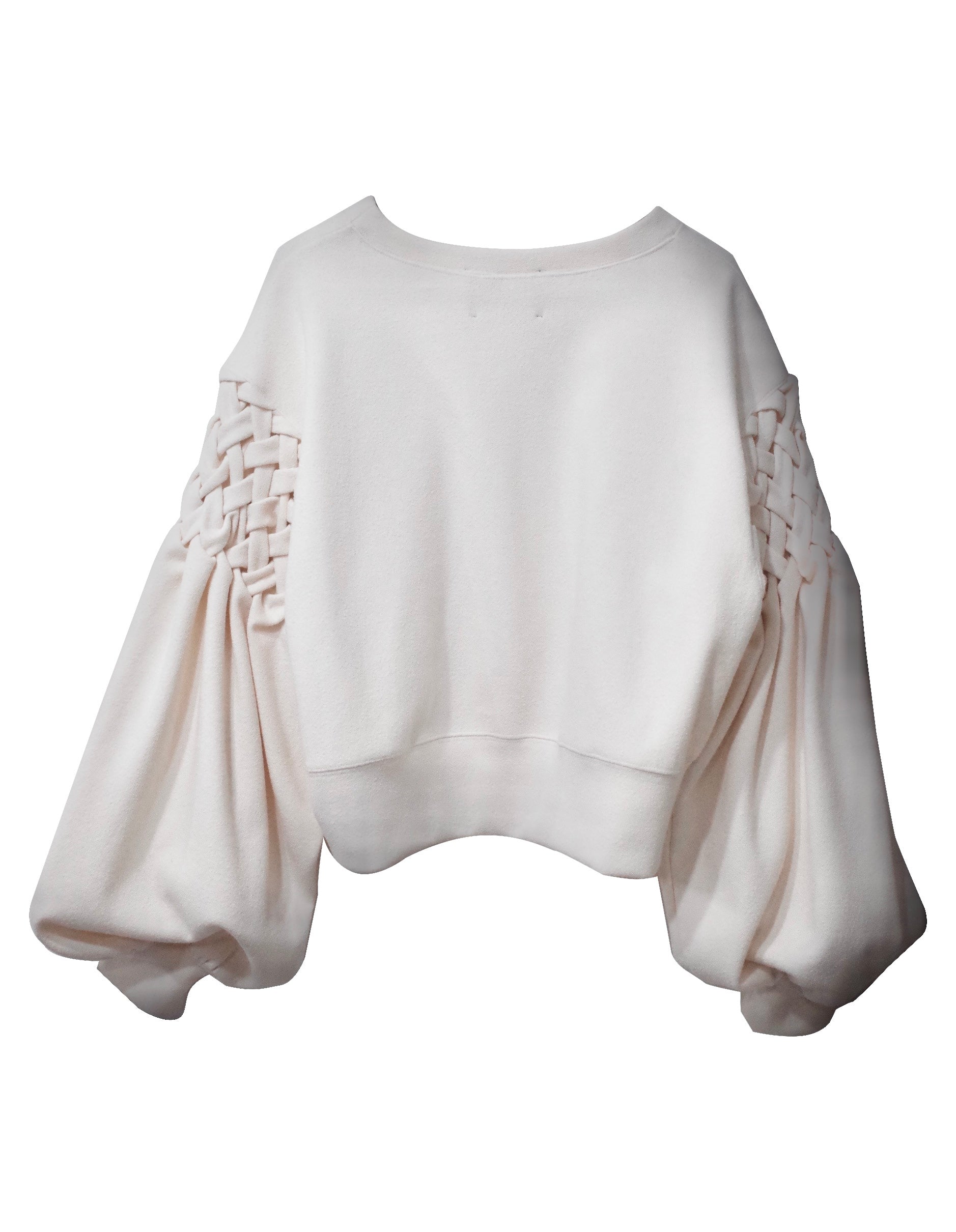 Smocking sleeve boucle pullover S - Off-White